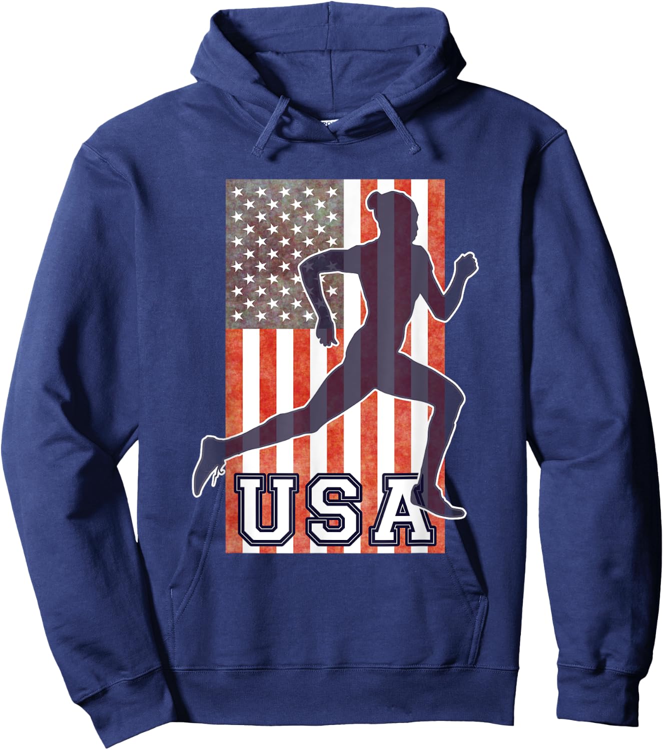 USA Women Running Track & Field Team American Flag Runner Hoodie - Hoodie | Navy