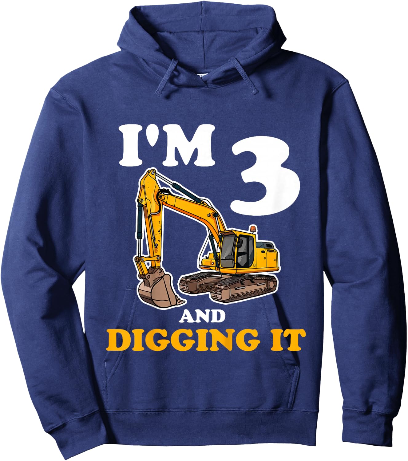 Kids Three 3yr 3rd Birthday Construction Boy 3 Years Old Hoodie - Hoodie | Navy
