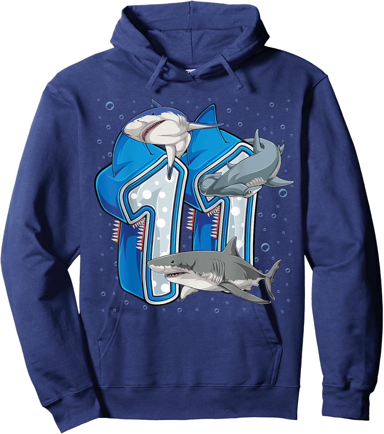 11th Birthday Boys Shark 11 years Old Ocean Shark B-day Hoodie - Hoodie | Navy