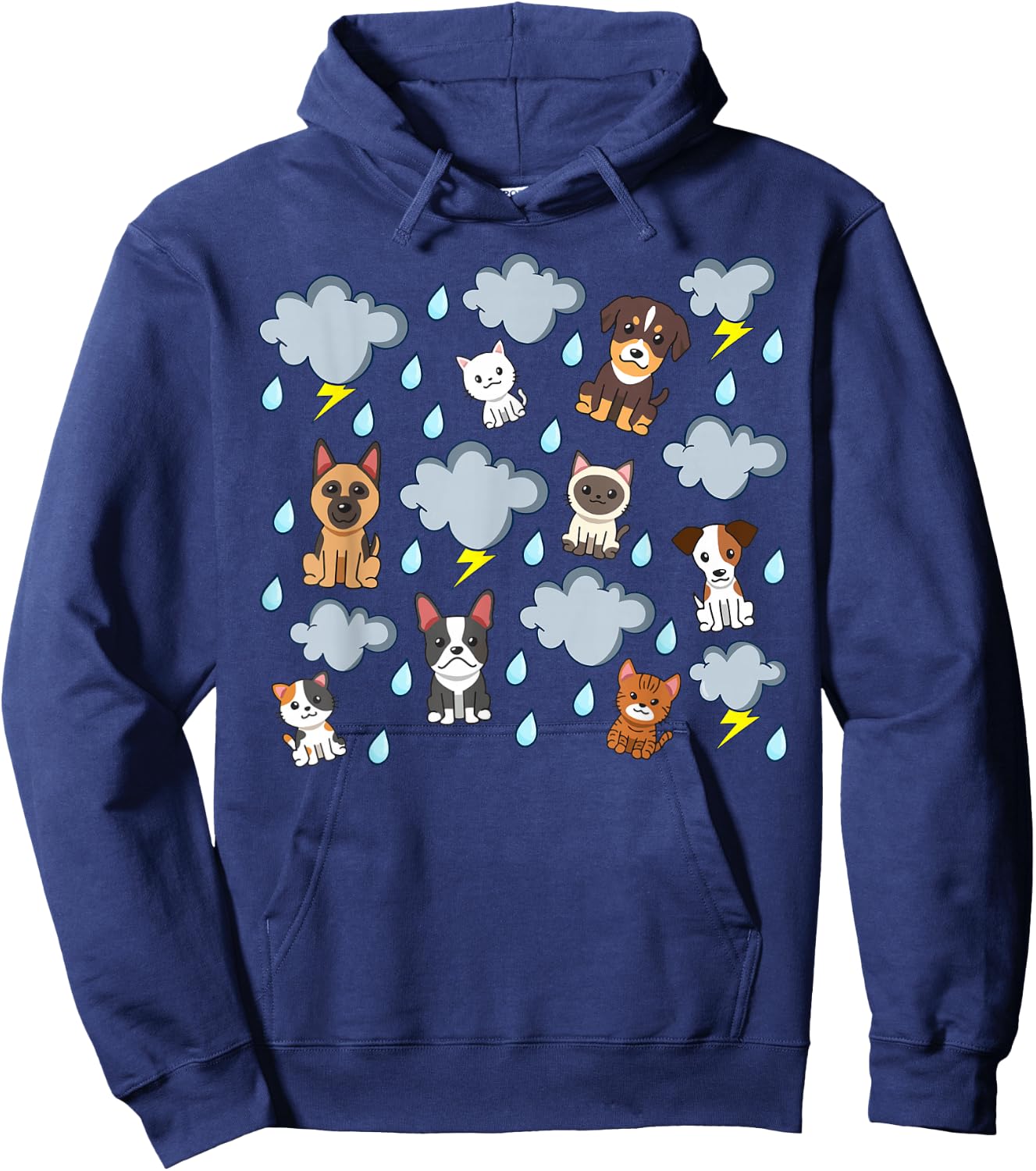 Raining Cats and Dogs Rain English Idiom Pets Puppies Kitten Hoodie - Hoodie | Navy
