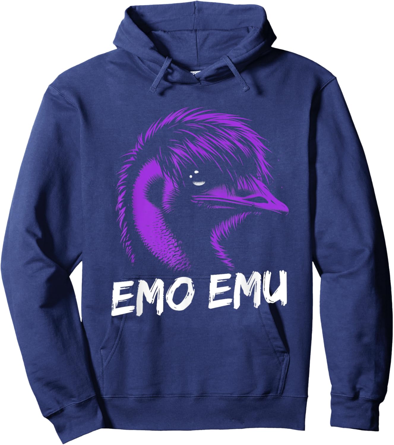 Funny Emo Emu - Vintage Emu Running Bird - -Adults/Kids - Black - Small - Short Sleeve - Cotton Blend - - Retro - Bird-Print Hoodie - Hoodie | Navy