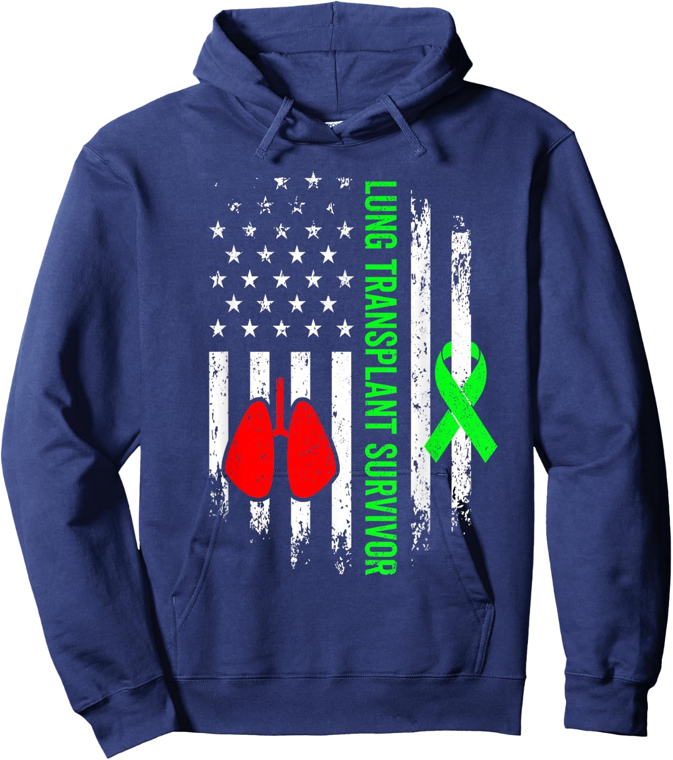Lung Transplant Survivor Warrior Organ Recipient USA Flag Hoodie - Hoodie | Navy