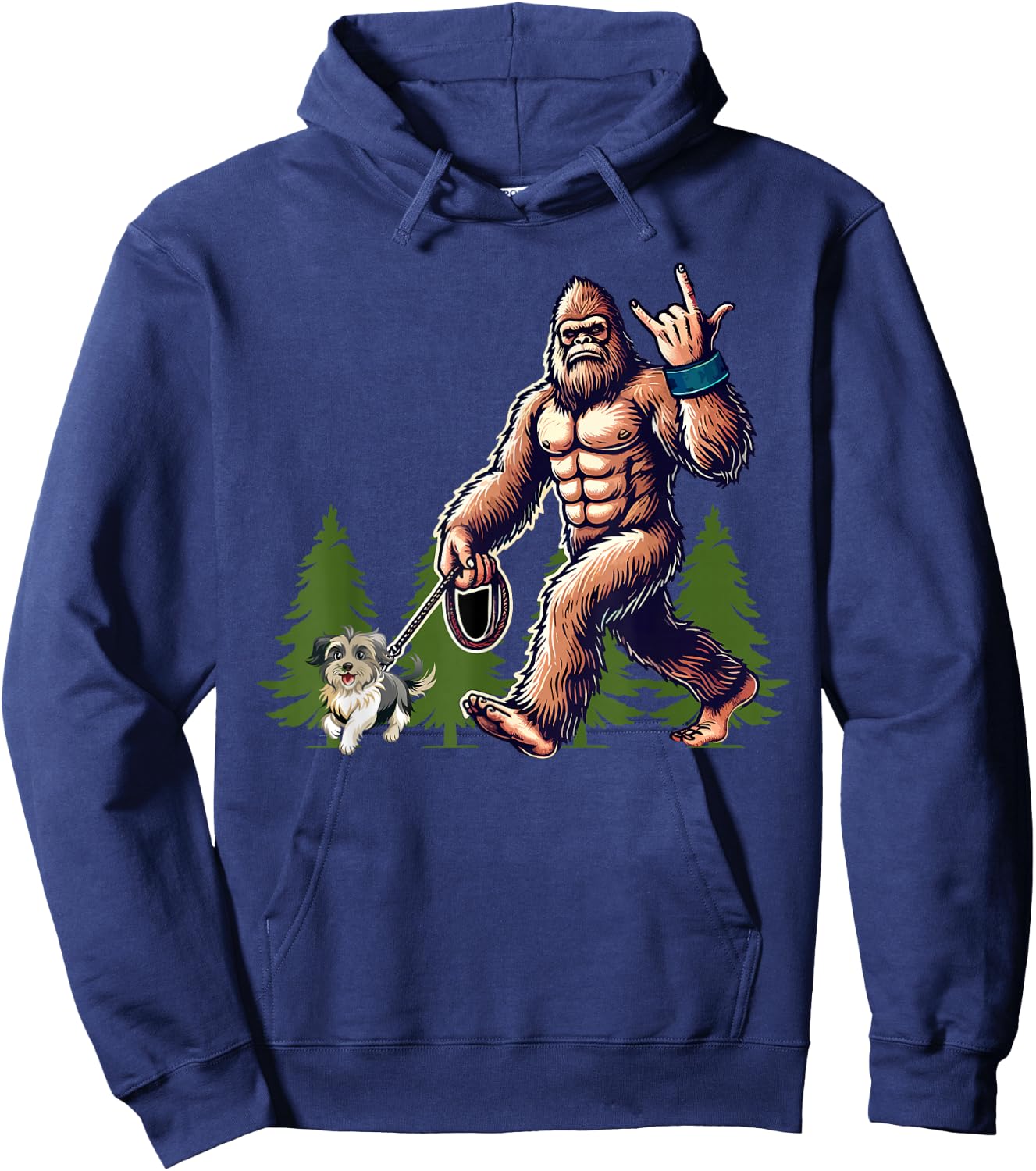 Funny Shih Tzu Bigfoot Dog Walking Dog Mom Dad Kids Hoodie - Hoodie | Navy