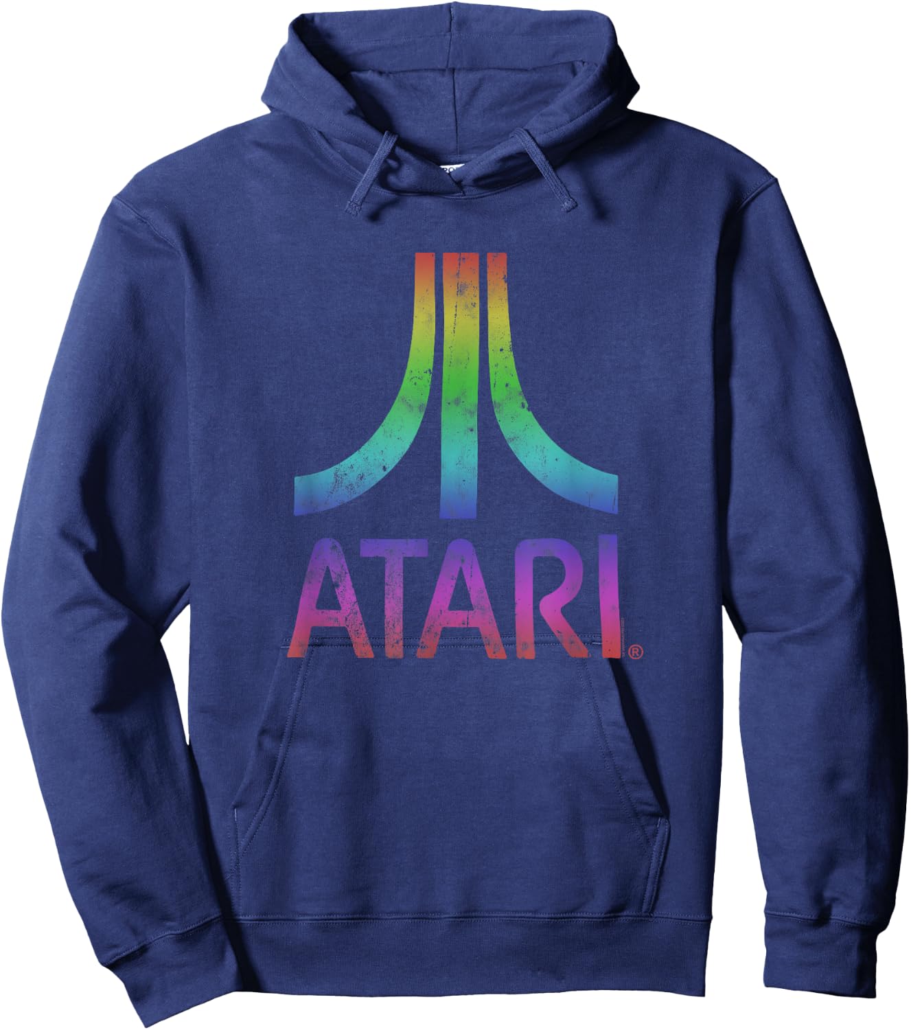 Atari Vintage Distressed Mt. Fuji Rainbow Logo Video Game Hoodie - Hoodie | Navy