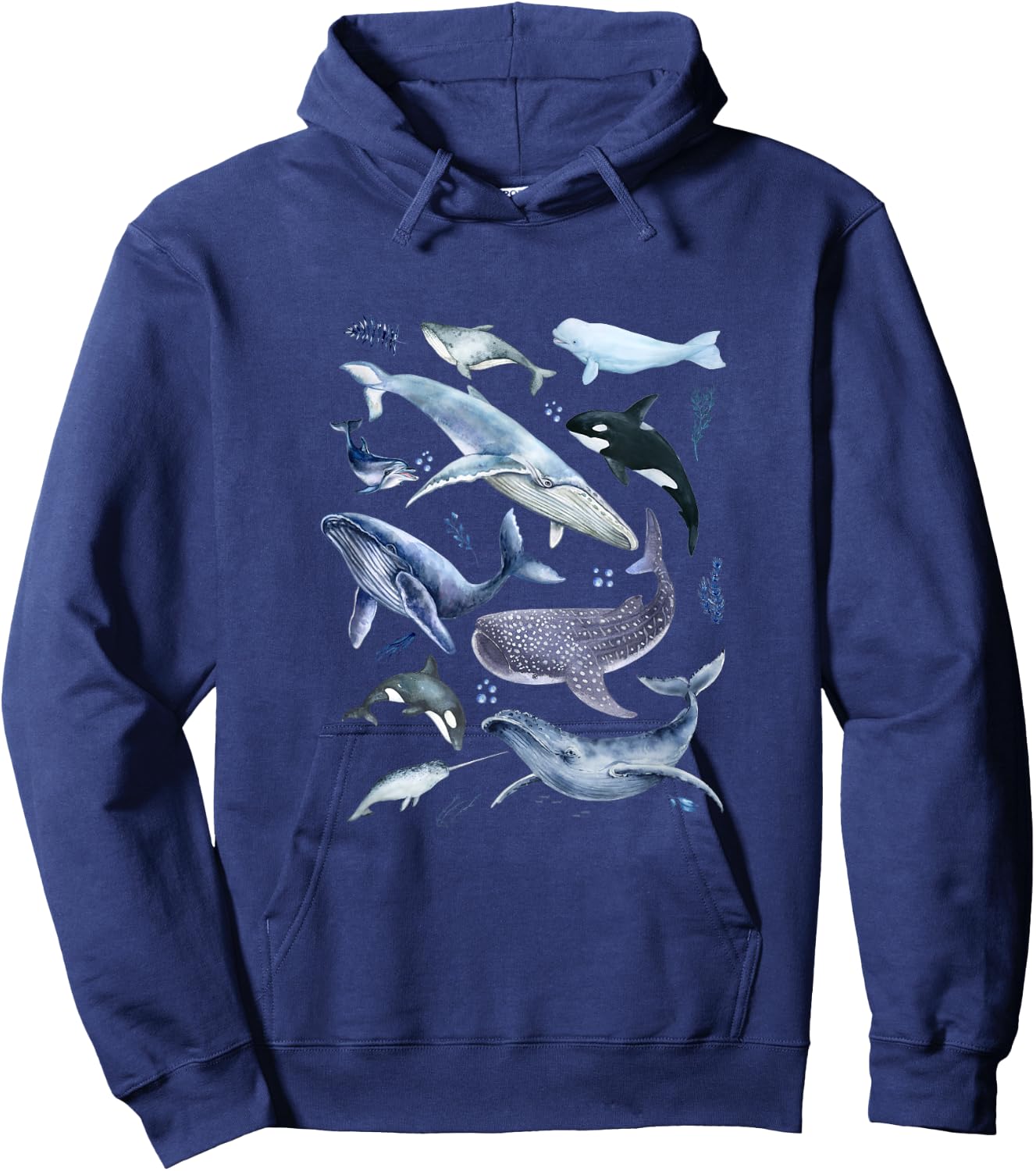 Watercolor Whale Aesthetic Blue Ocean Whales Dolphin Lover Hoodie - Hoodie | Navy