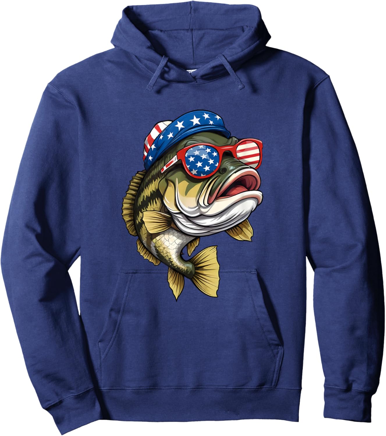 Bass Fish 4th Of July American US Flag Patriotic Fishing Hoodie - Hoodie | Navy