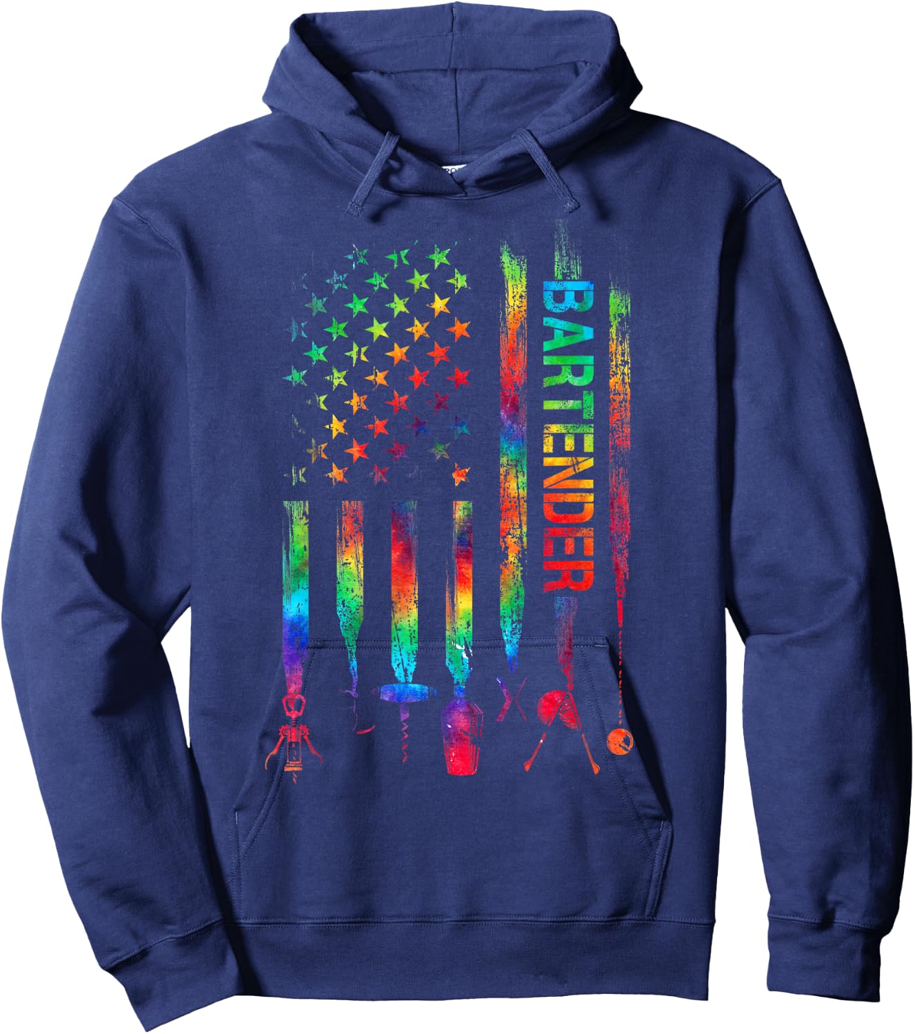 Bartender With American Flag Tie Dye Bartending Father's day Hoodie - Hoodie | Navy