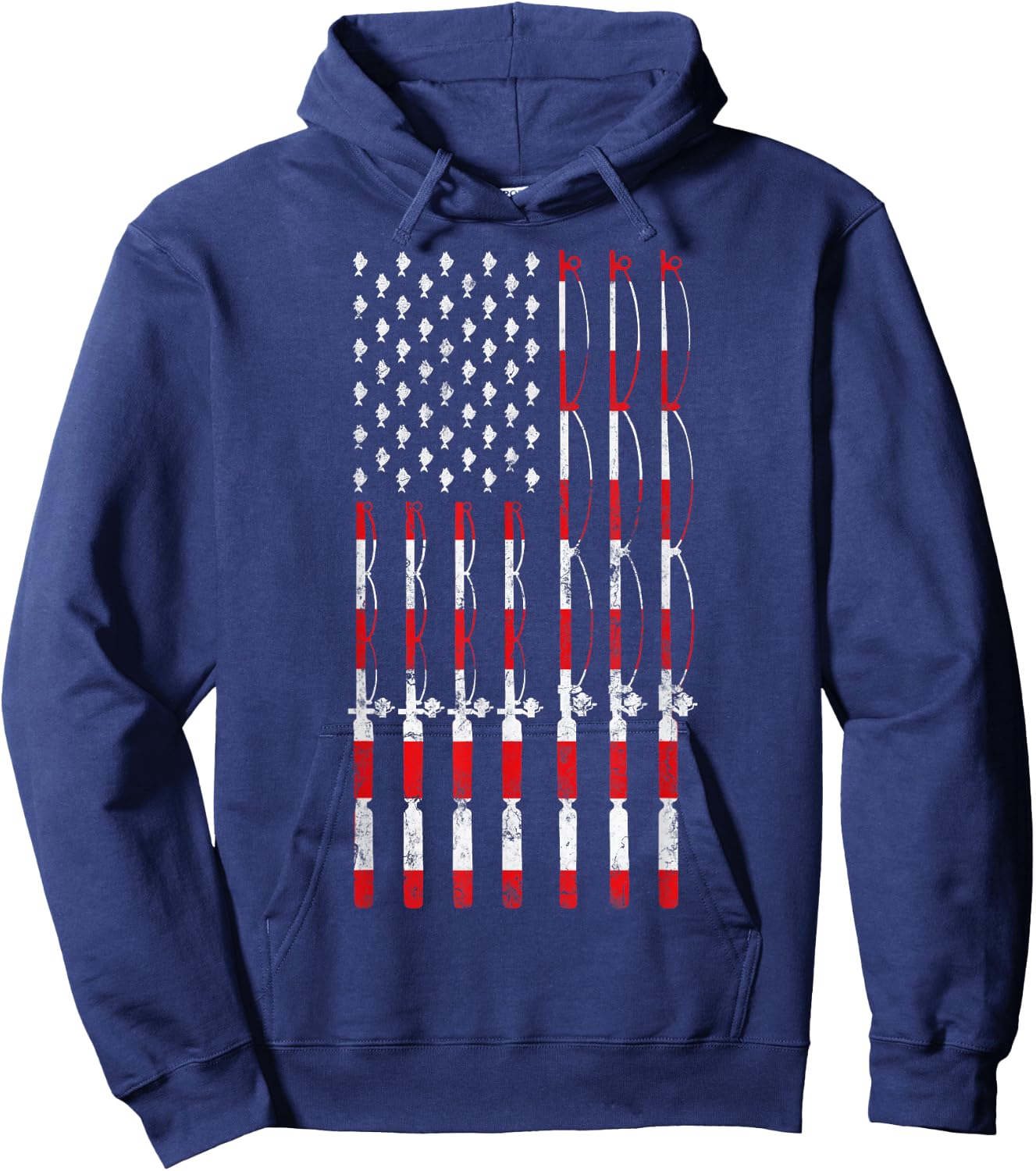 Fishing Pole American USA Flag Patriotic Fishing gift Hoodie - Hoodie | Navy