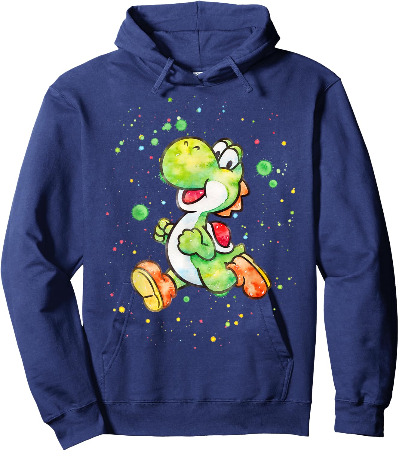 Super Mario Yoshi Watercolor Splatter Portrait Hoodie - Hoodie | Navy