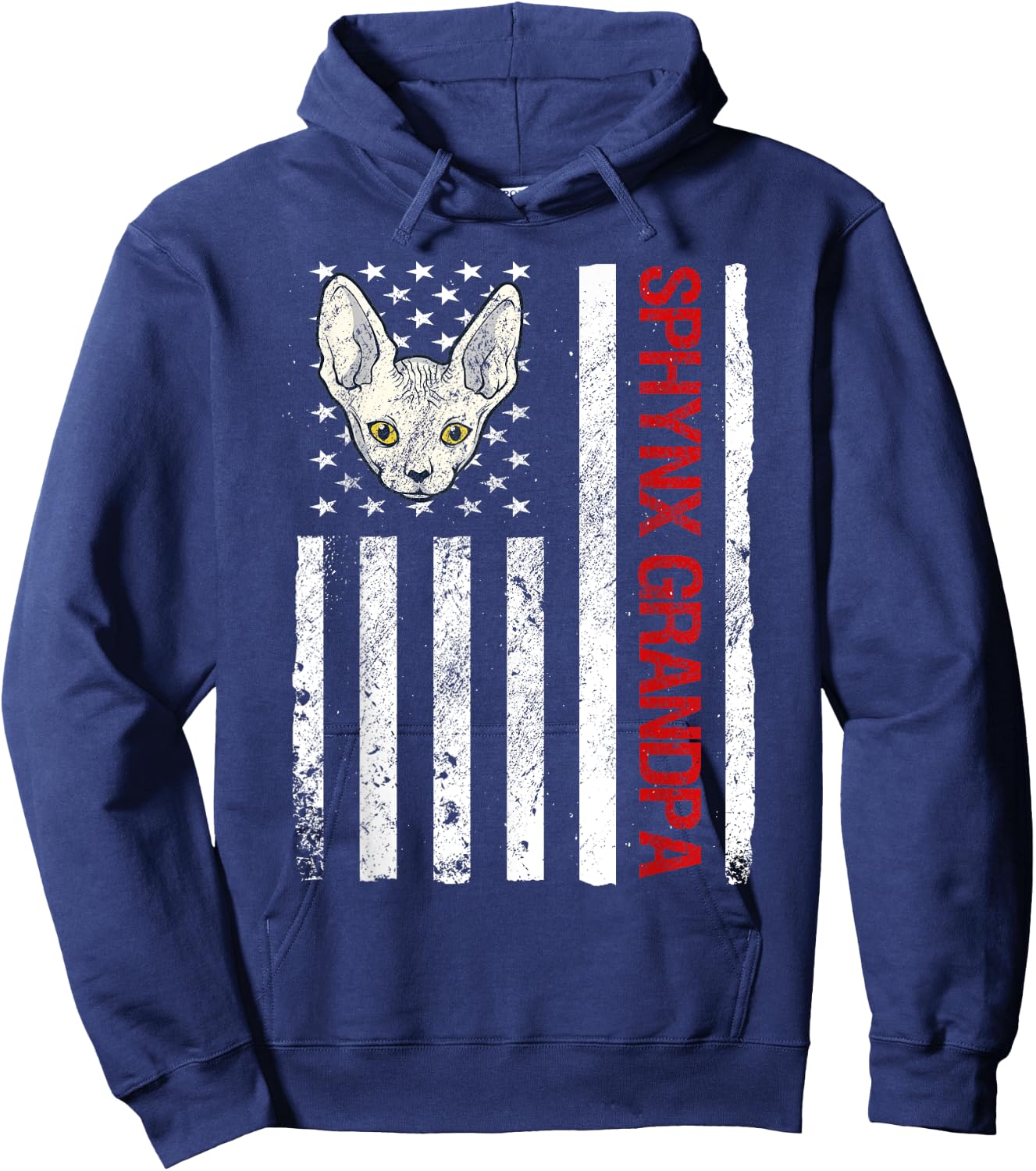 Sphynx Grandpa American USA Flag Funny Sphynx Cat Hoodie - Hoodie | Navy