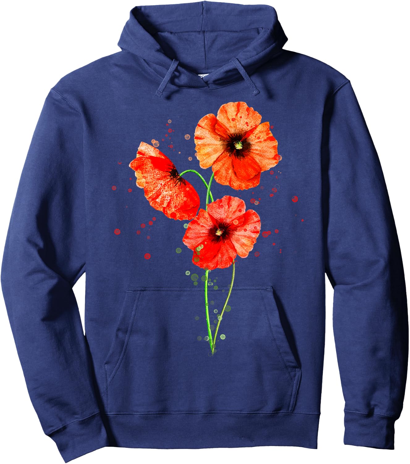 Red Poppies Watercolor Painting Botanical Flower Art Hoodie - Hoodie | Navy