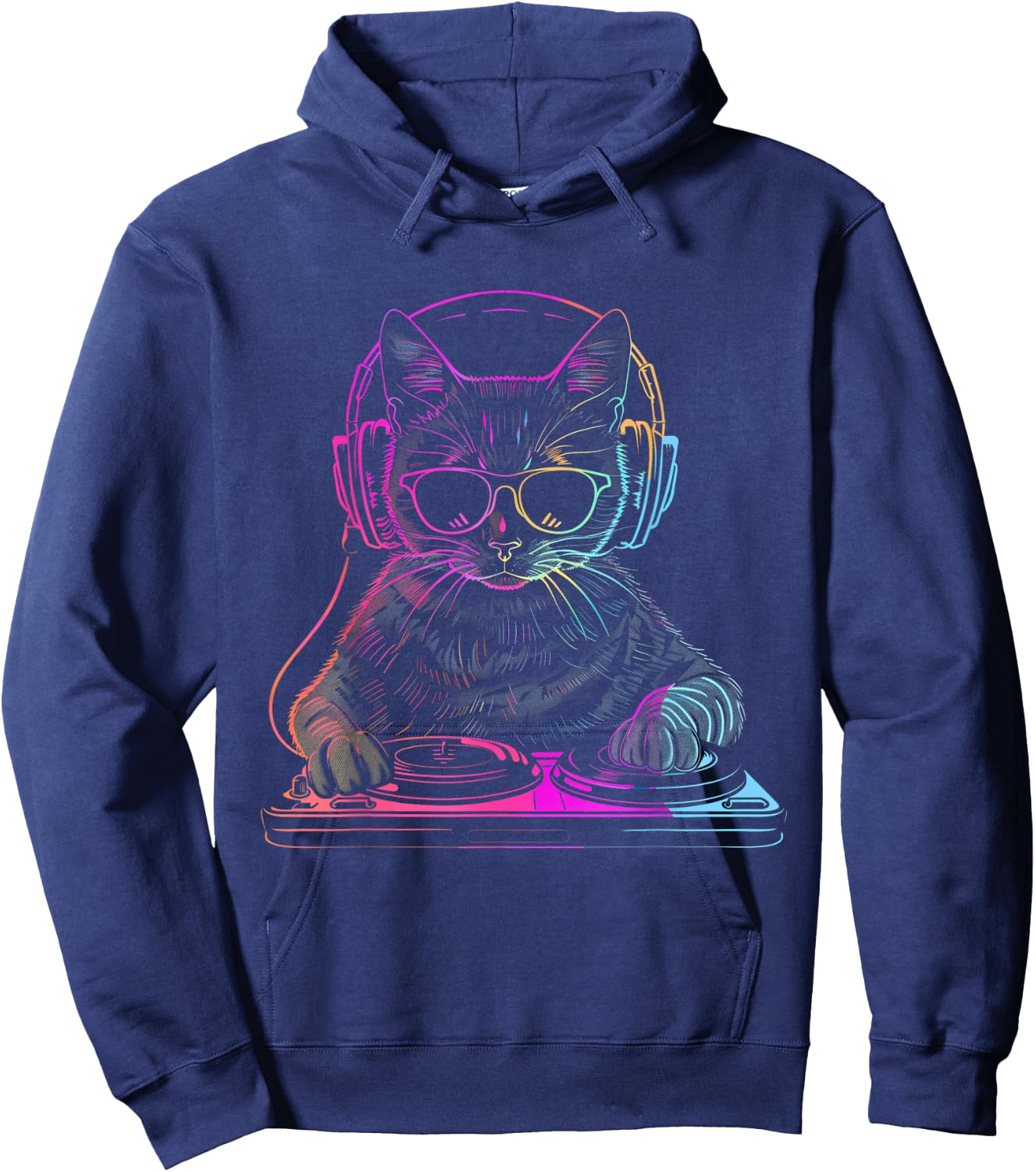 DJ Cat EDM Techno House Music Funny Cat Lover Hoodie - Hoodie | Navy