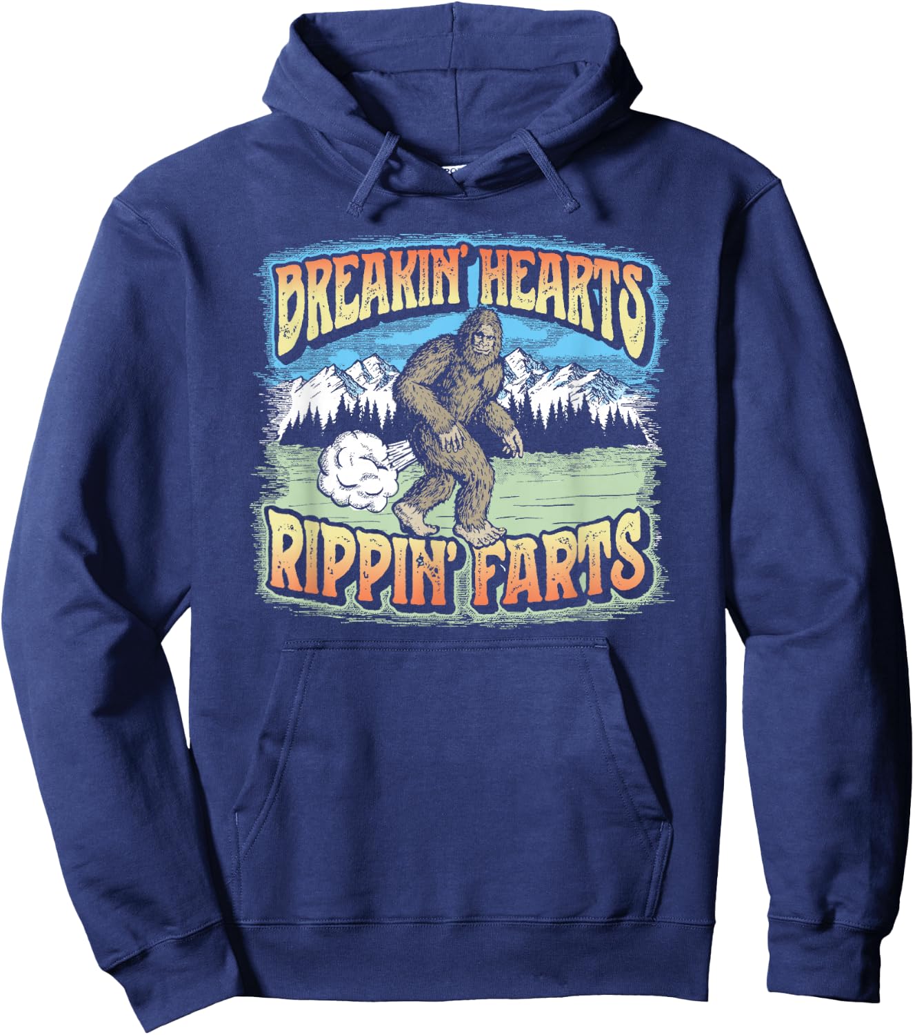 Breakin' Hearts, Rippin' Farts Funny Sasquatch Bigfoot 80s Hoodie - Hoodie | Navy