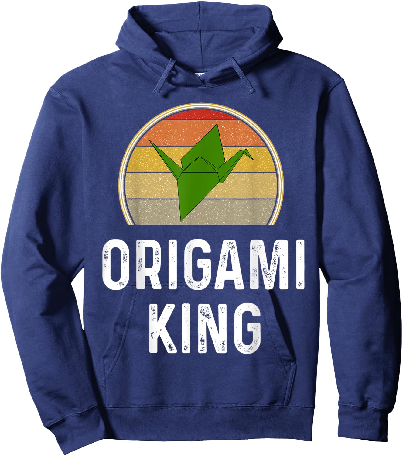 Funny Origami King Folded Paper Bird Crane Retro Sunset Hoodie - Hoodie | Navy
