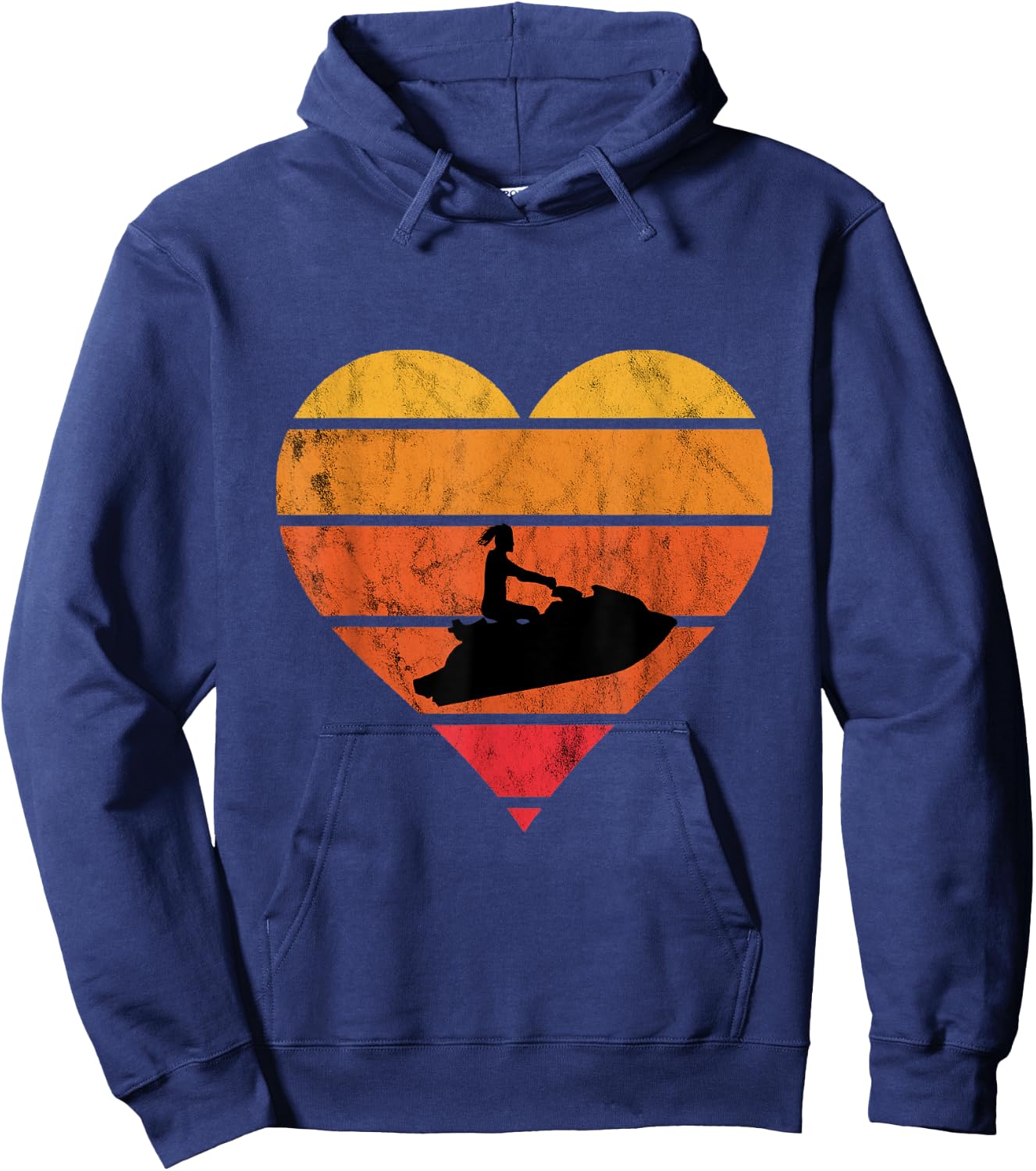 Jet Ski Retro Vintage Sunset Heart Jet Skiing Watercraft Hoodie - Hoodie | Navy