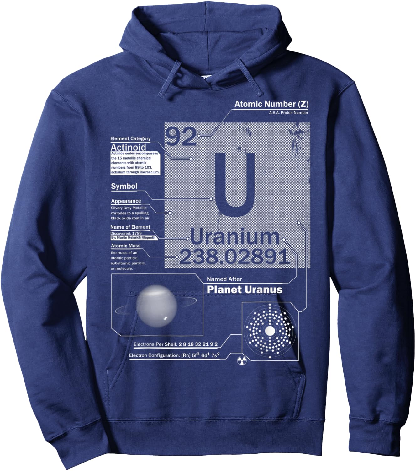 Uranium (U) Element | Atomic Number 92 Science Chemistry Hoodie - Hoodie | Navy
