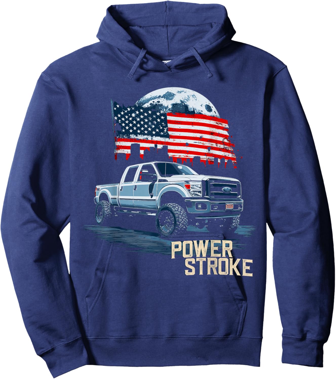 Powerstroke Patriotic Truck American Flag Diesel Truck Hoodie - Hoodie | Navy