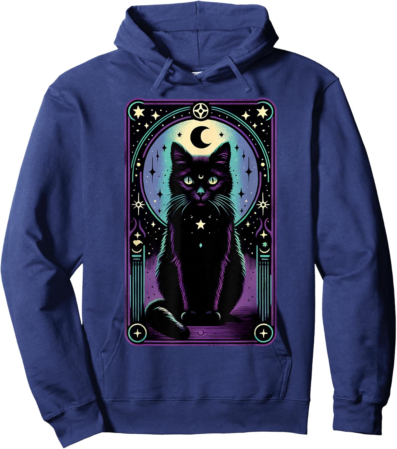Tarot Card Crescent Moon Black Cat Lover Tarot Cat Vintage Hoodie - Hoodie | Navy