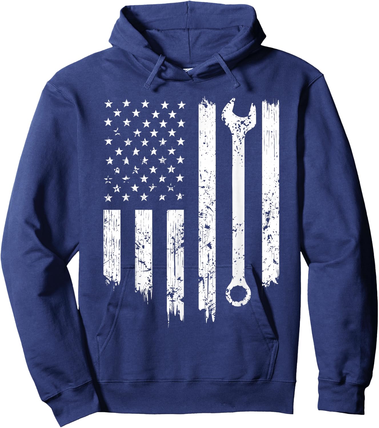 Funny Vintage Mechanic Distressed American Flag Gift Hoodie - Hoodie | Navy