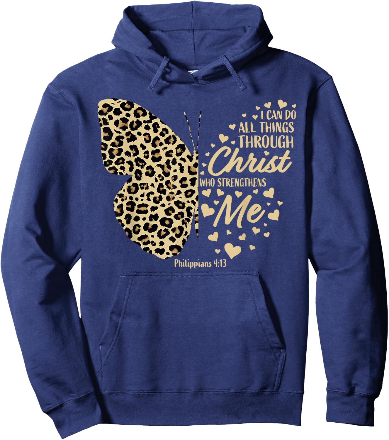 Christian Bible Verse Butterfly Cheetah Mom Women Teen Girls Hoodie - Hoodie | Navy