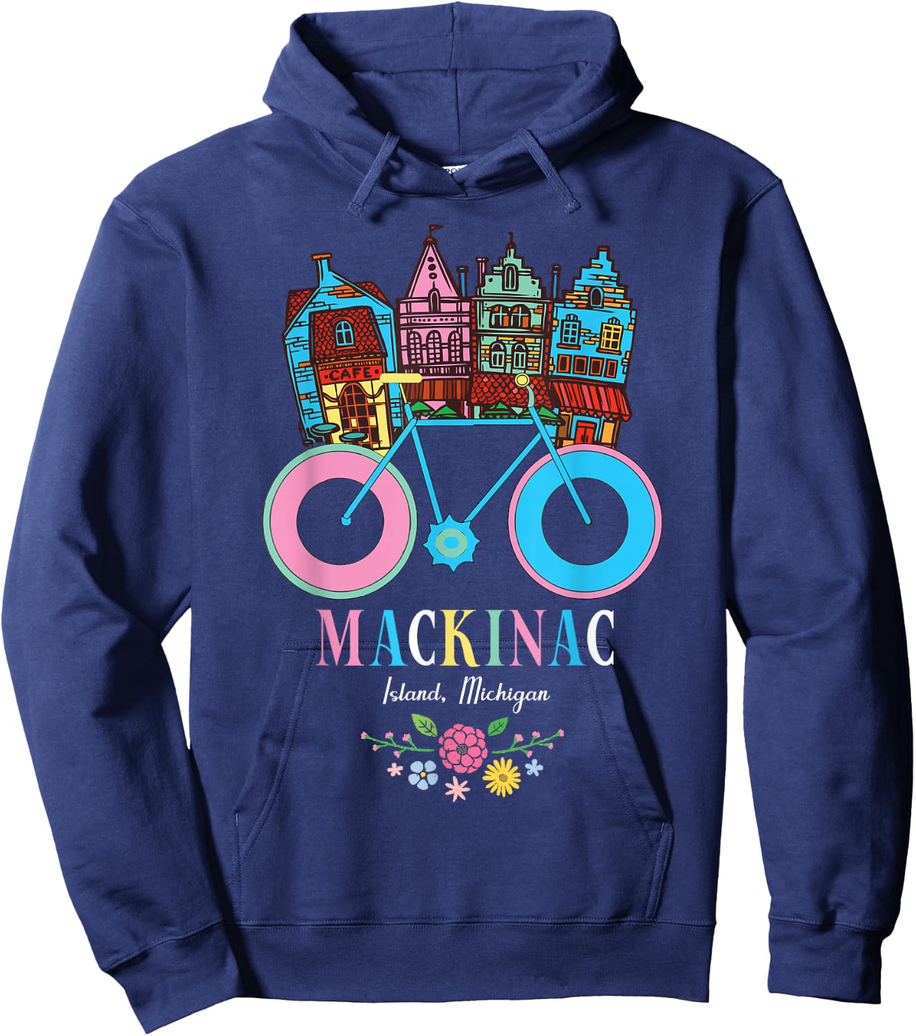 Mackinac Island Michigan Retro Bike Art Hoodie - Hoodie | Navy