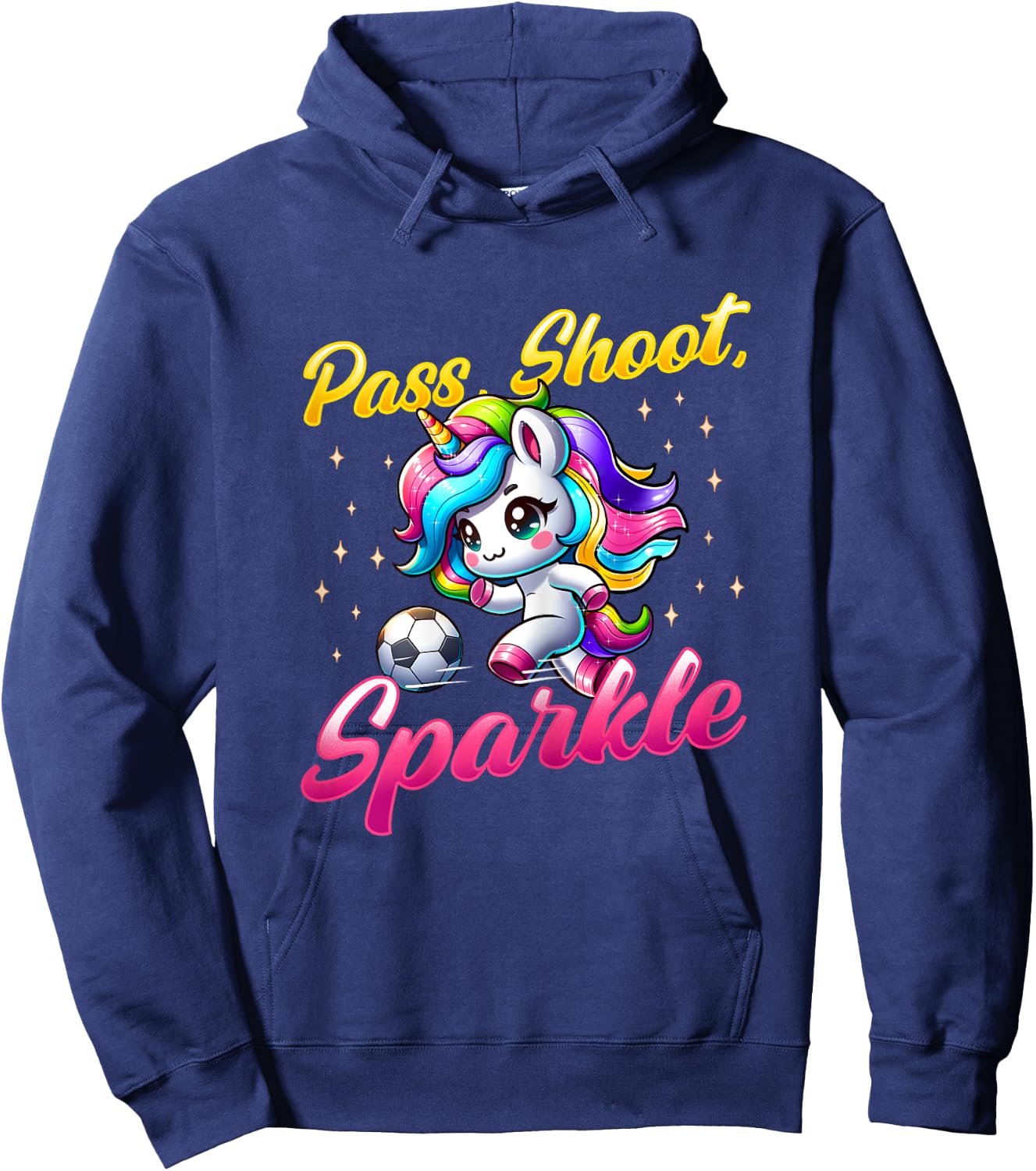 Pass Shoot Sparkle Soccer Player Unicorn Women Girls Hoodie - Hoodie | Navy