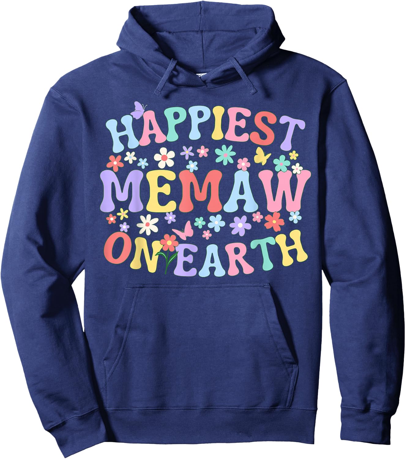Happiest Memaw On Earth Family Trip Squad Groovy Grandma Hoodie - Hoodie | Navy