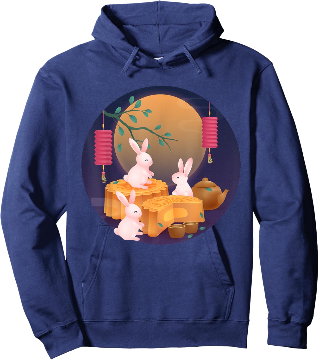 Mid-Autumn Festival Cute Rabbit Mooncake Party Boys Girls Hoodie - Hoodie | Navy