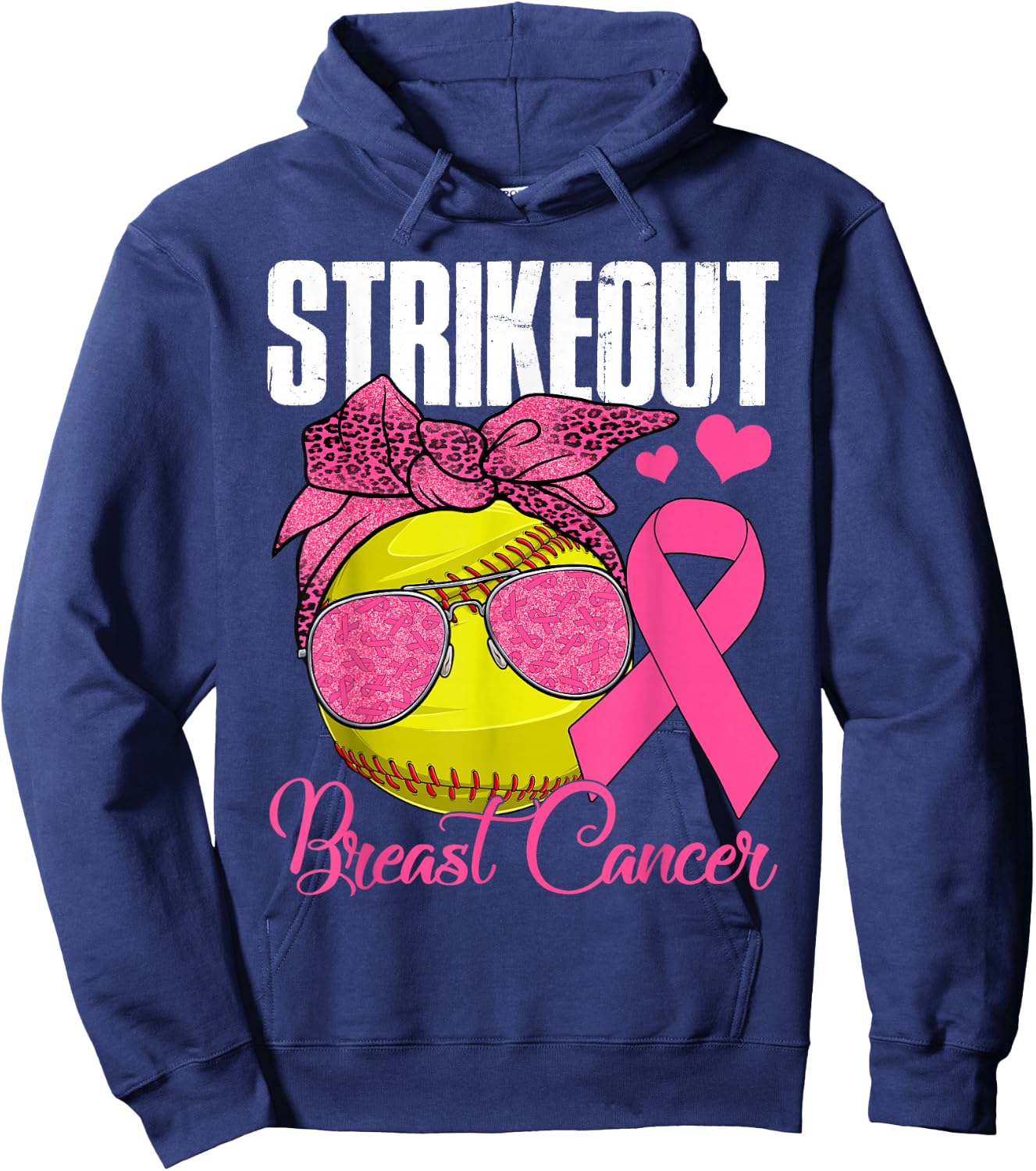 Strike Out Breast Cancer Softball Ball & Pink Ribbon Women Hoodie - Hoodie | Navy