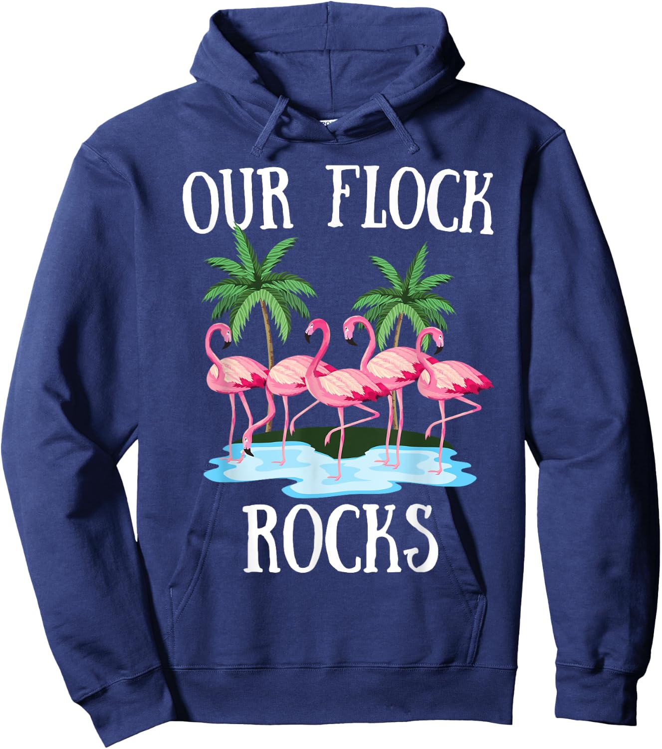 Our Flock Rocks Flamingos Lover Family Vacation Group Hoodie - Hoodie | Navy