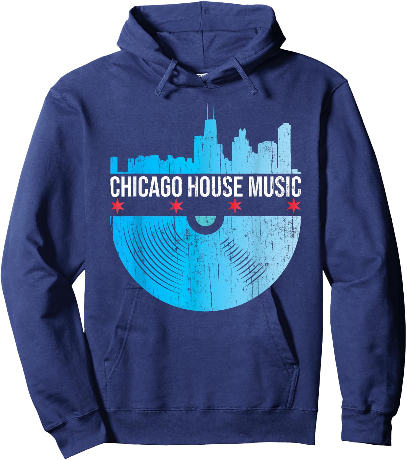 Chicago House Music - Skyline Vinyl Record DJ Rave Hoodie - Hoodie | Navy
