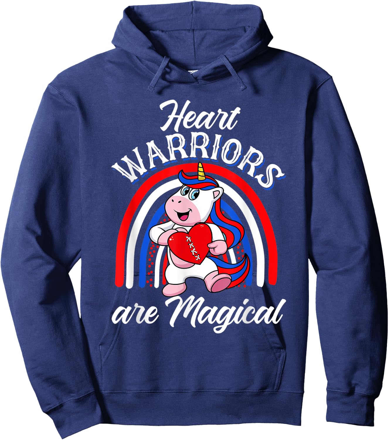 Heart Warrior Rainbow Magical Unicorn Red And Blue Gifts Hoodie - Hoodie | Navy