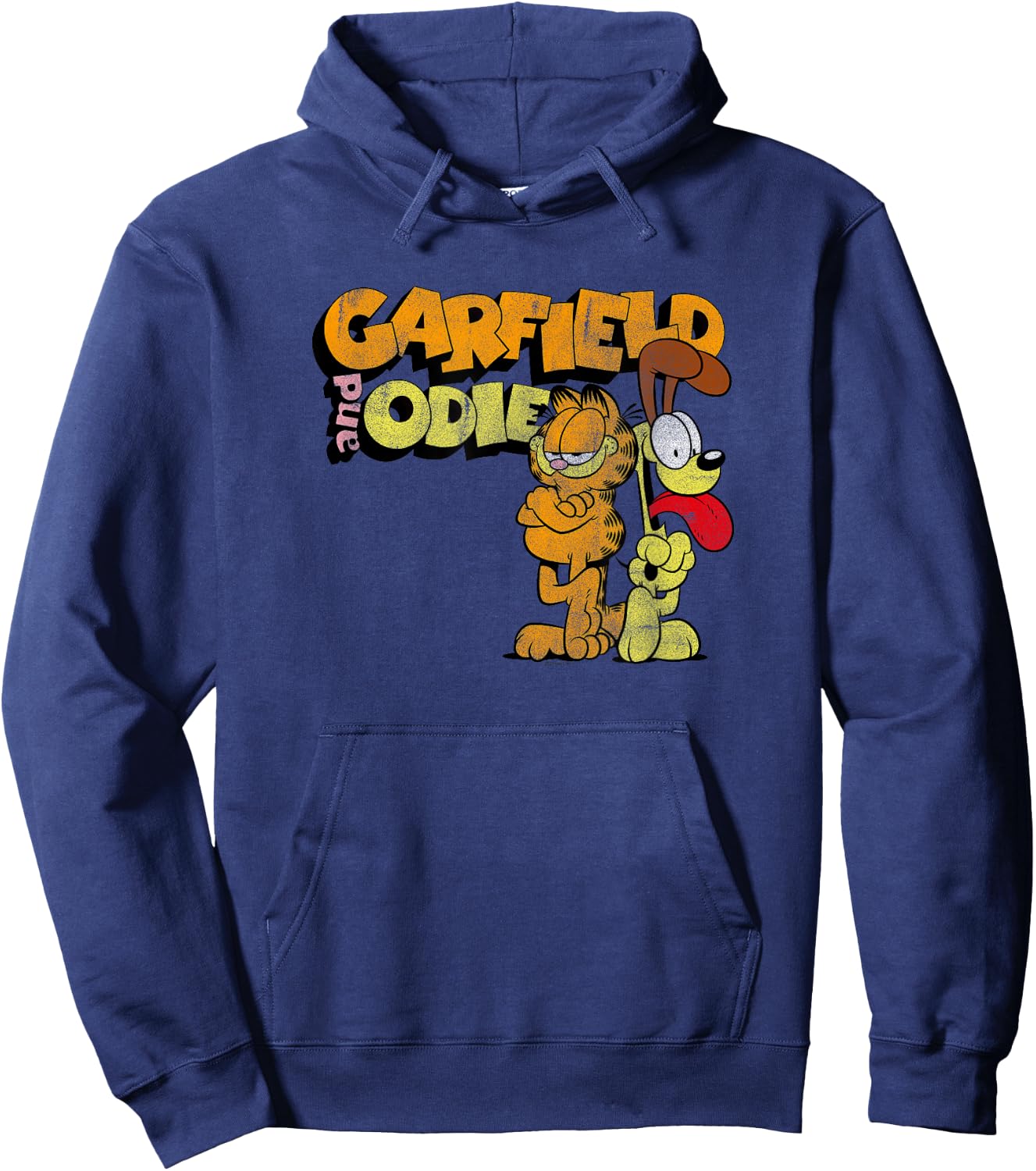 Garfield Distressed Garfield and Odie Cartoon Cat Hoodie - Hoodie | Navy