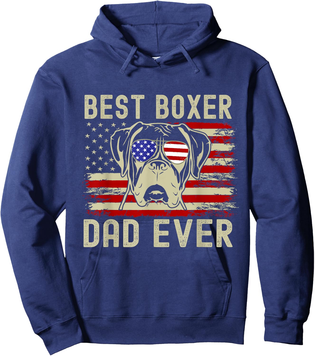 Best Boxer Dad Ever USA Flag Dog Lover Father's Day Hoodie - Hoodie | Navy