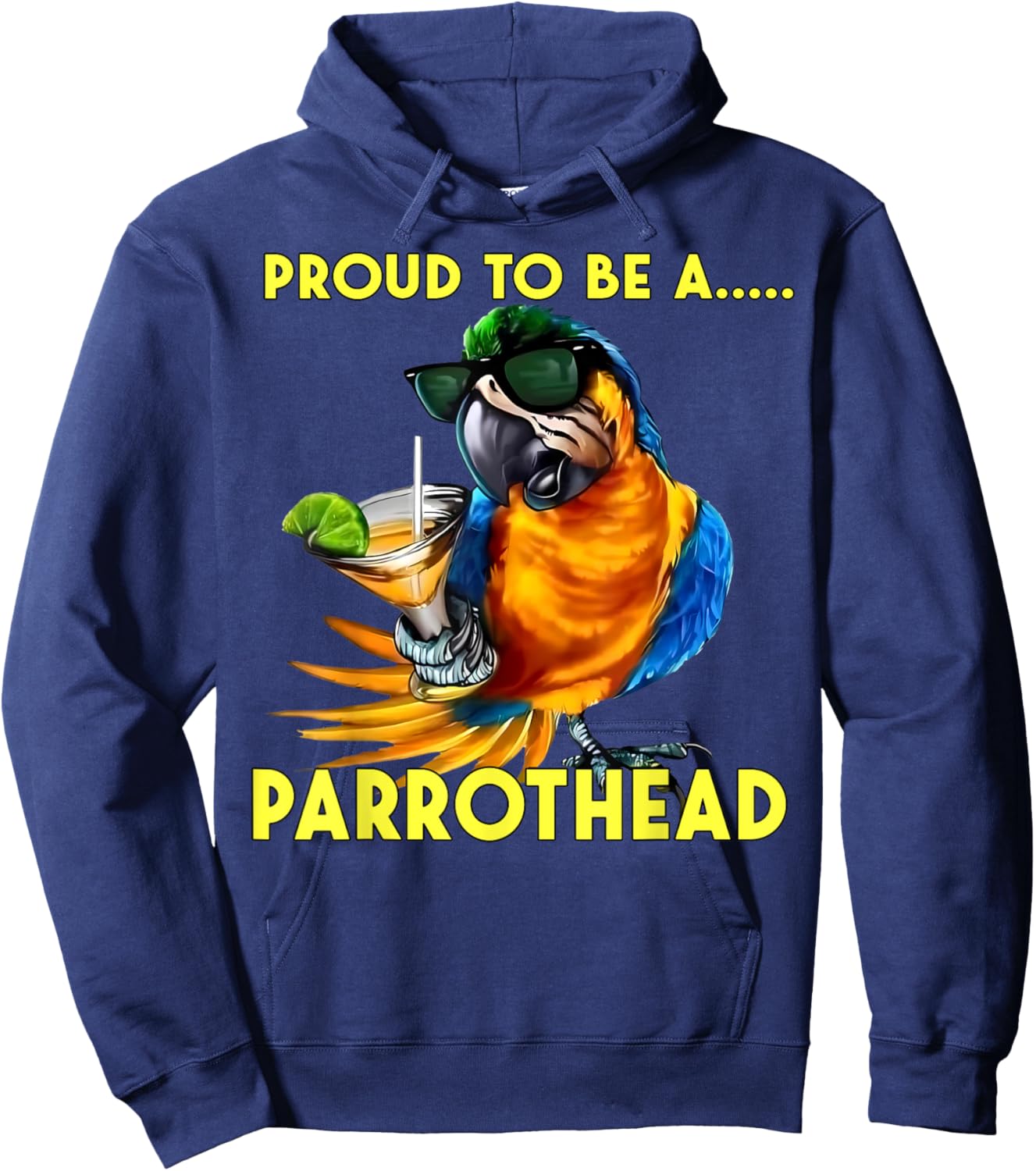 Proud To Be A Parrothead Funny Parrot Drinking Margarita Hoodie - Hoodie | Navy