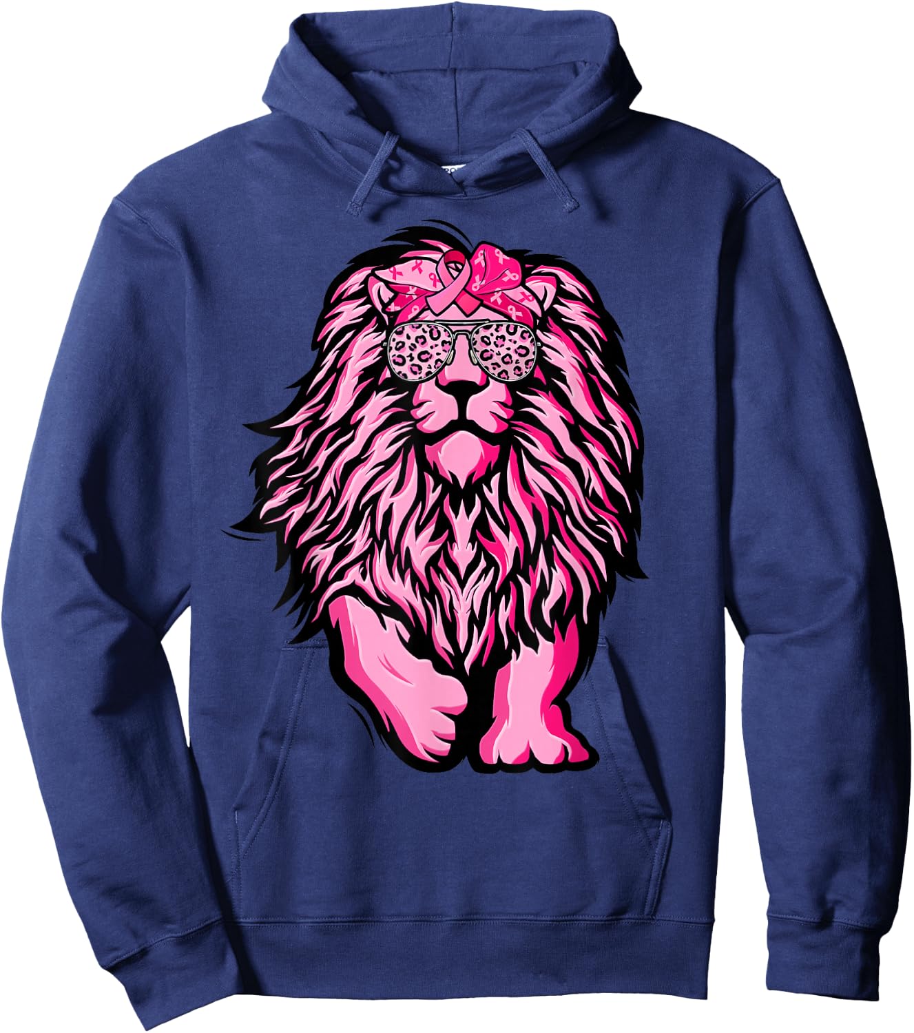Lion Pink Bandana Ribbon Breast Cancer Awareness Warrior Hoodie - Hoodie | Navy
