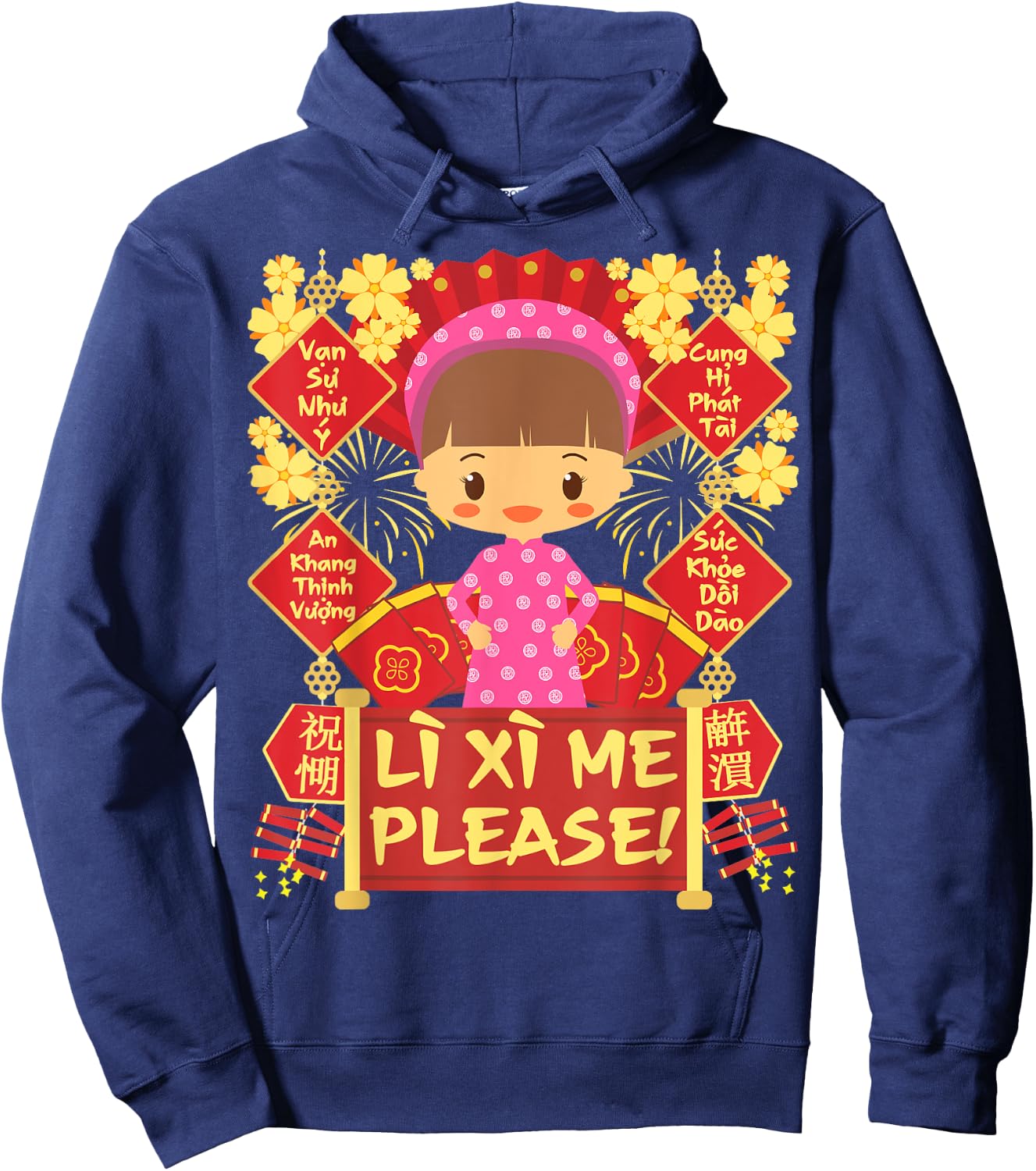 Li Xi Me Please, Girl - Kid - Vietnamese Lunar New Year Hoodie - Hoodie | Navy