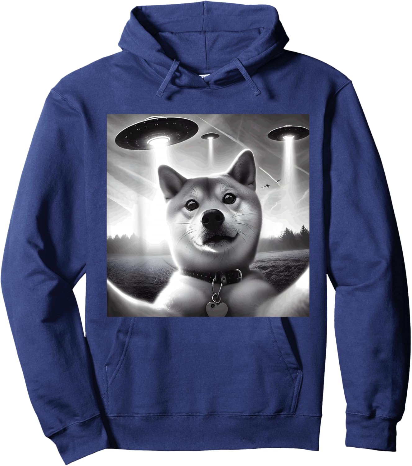 Shiba Inu Dog Dad Mom Funny Graphic Selfie UFOs Weird Aliens Hoodie - Hoodie | Navy