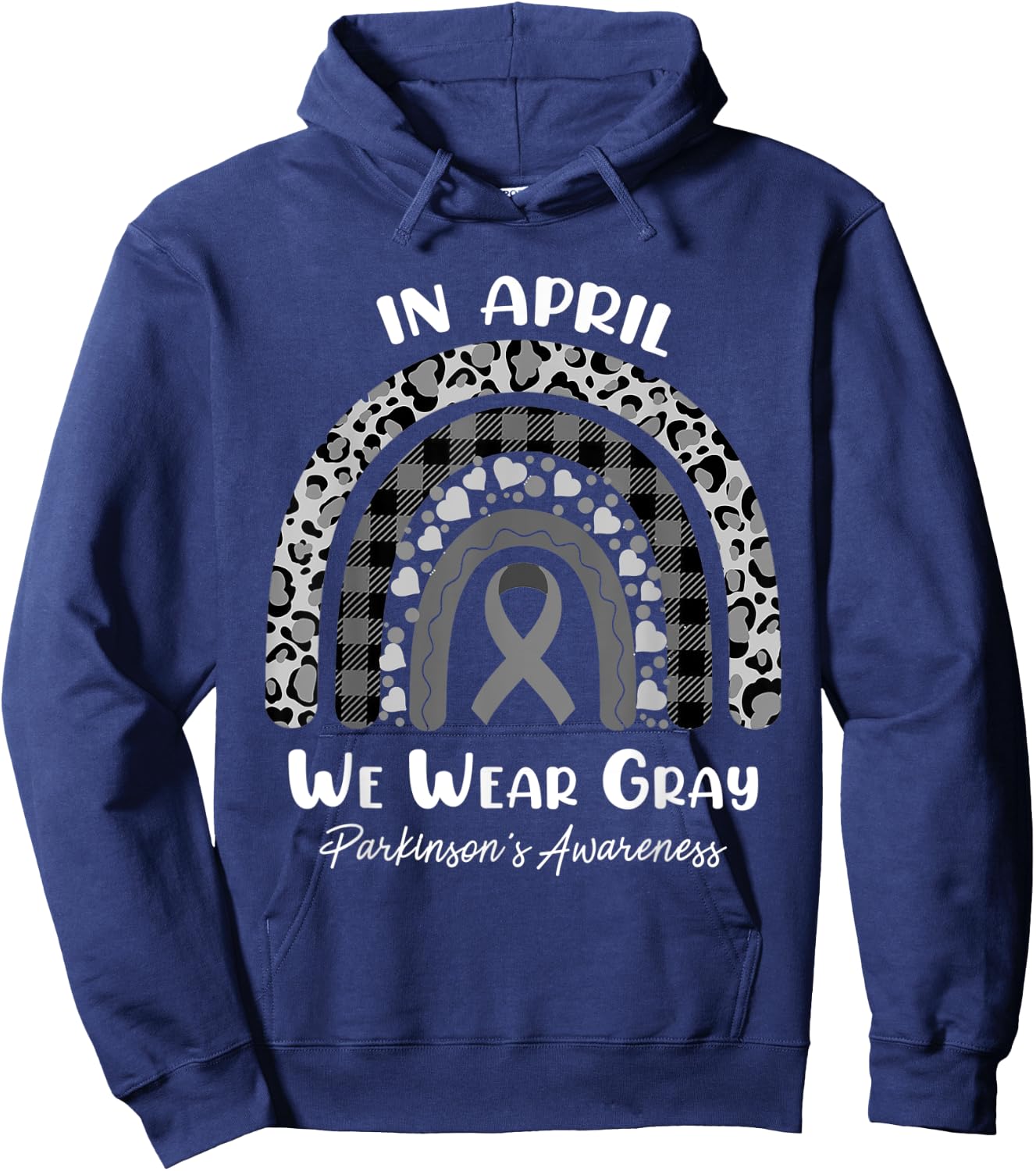 In April We Wear Gray Rainbow Parkinson's Awareness Month Hoodie - Hoodie | Navy