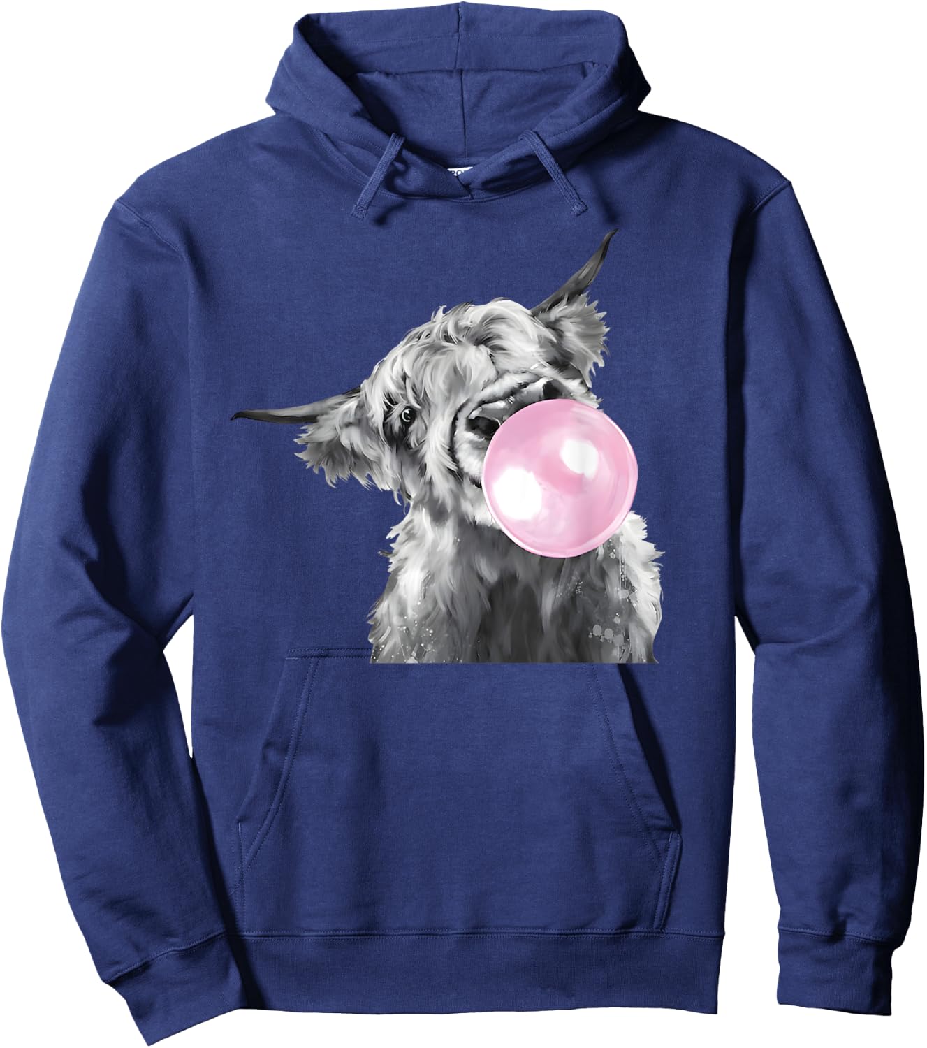 Cute Highland Cow With Bubblegum White And Black Western Hoodie - Hoodie | Navy