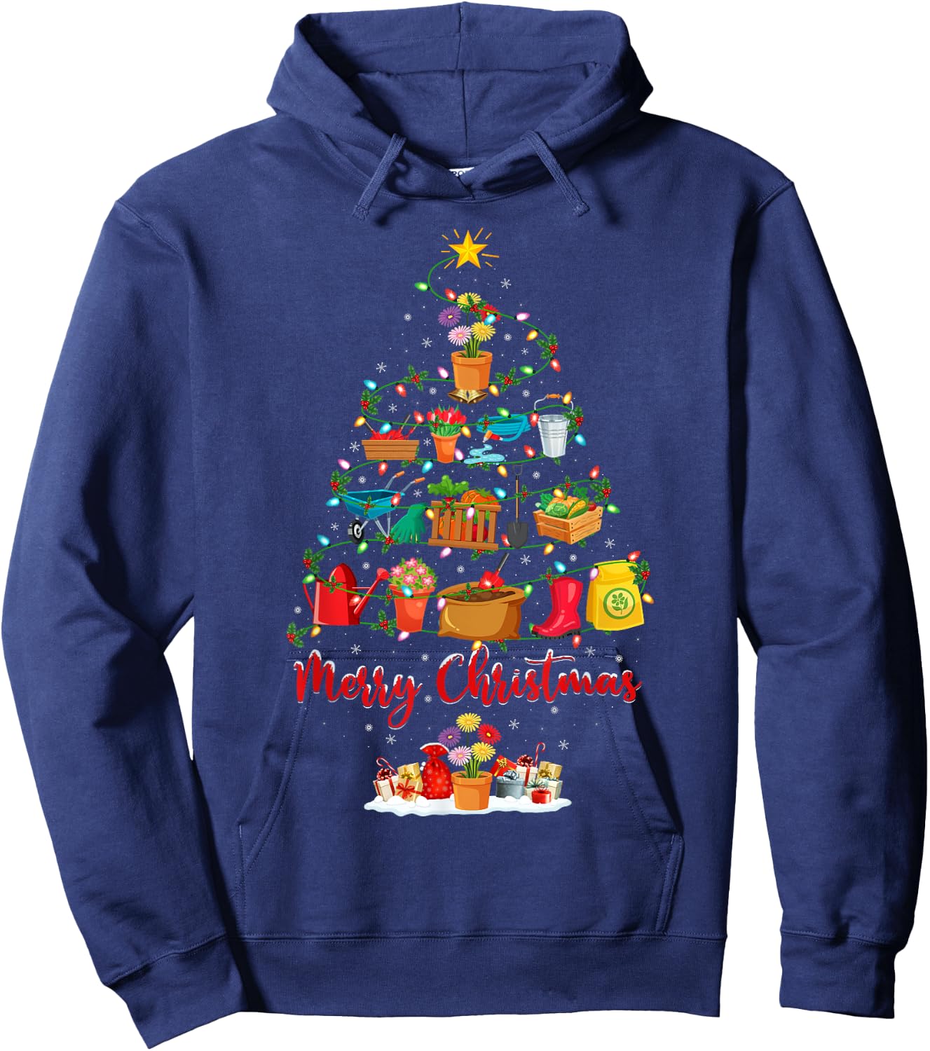 Garden Plant Xmas Lighting Santa Gardening Christmas Tree Hoodie - Hoodie | Navy