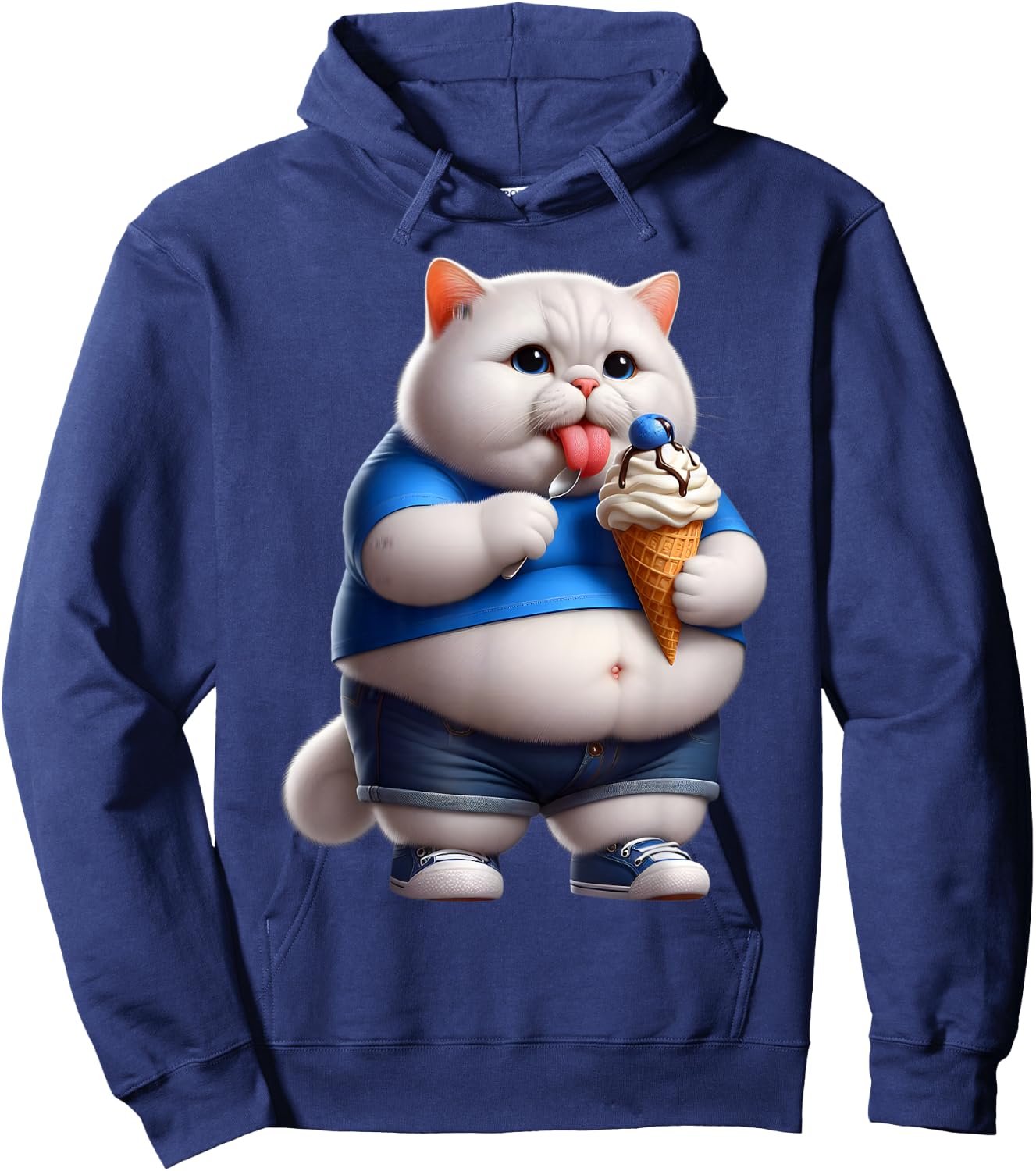 Funny Fat Cat Men Women Kids Ice Cream Fat Kitten Cat Lover Hoodie - Hoodie | Navy