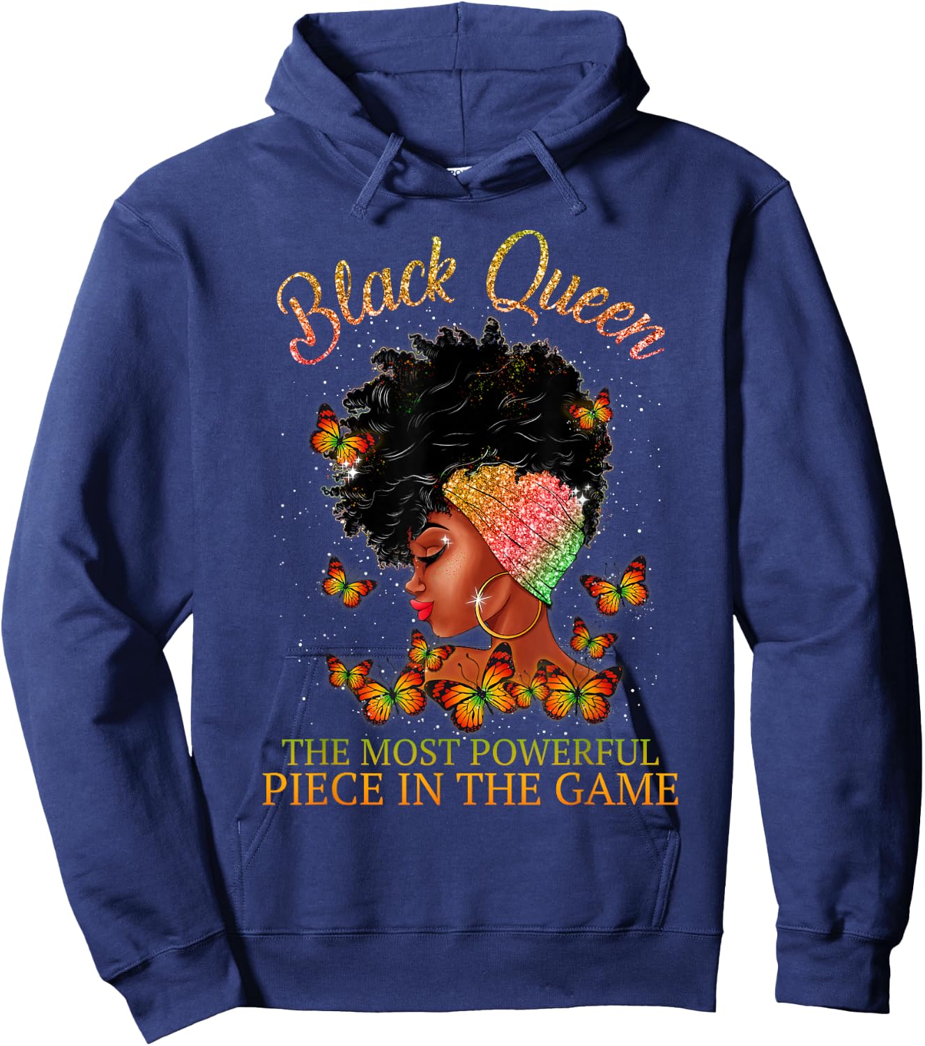 Black Queen The Most Powerful Piece in The Game Melanin Girl Hoodie - Hoodie | Navy