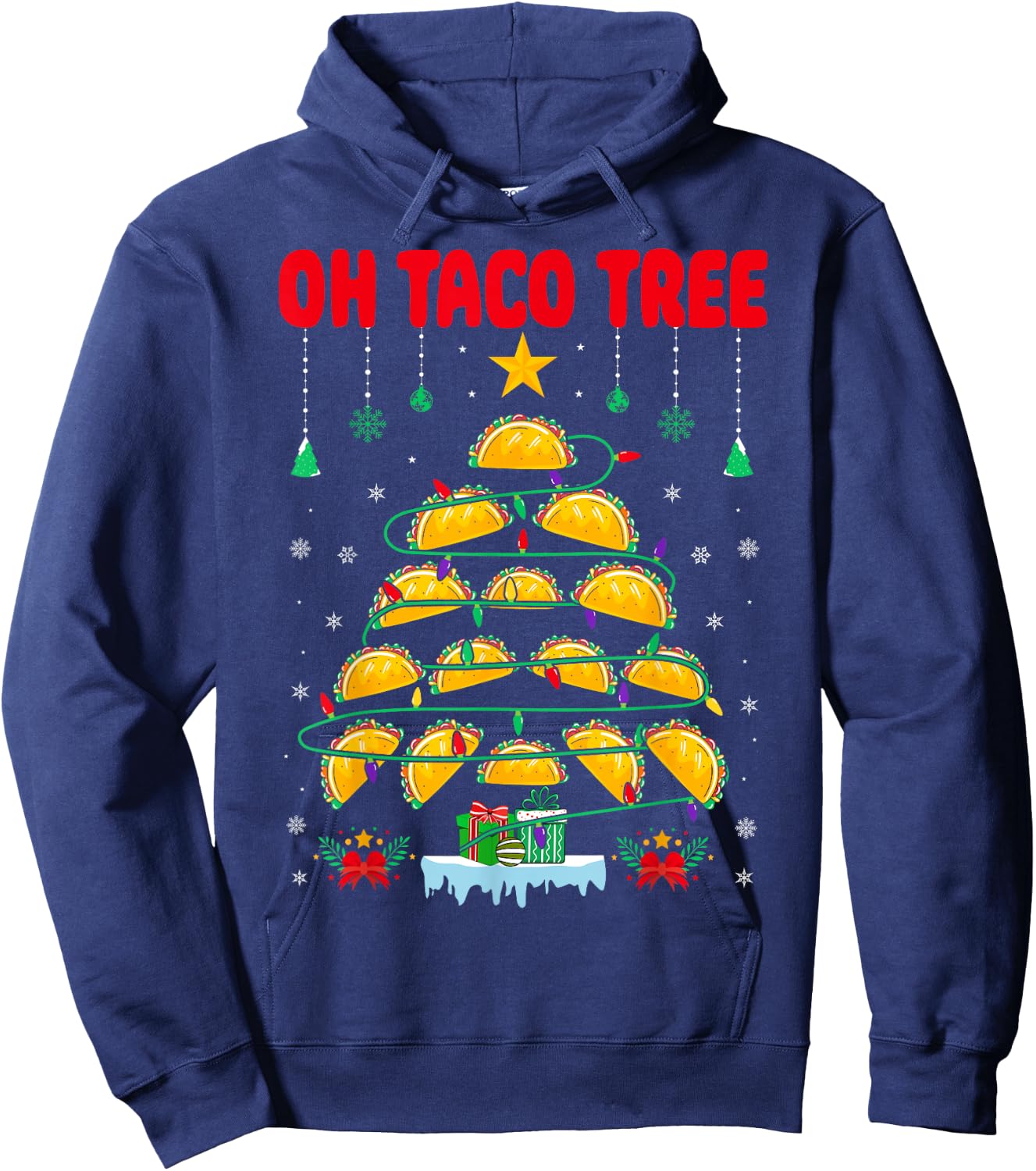 Oh Taco Tree Mexican Food Taco Lover Santa Christmas Taco Hoodie - Hoodie | Navy