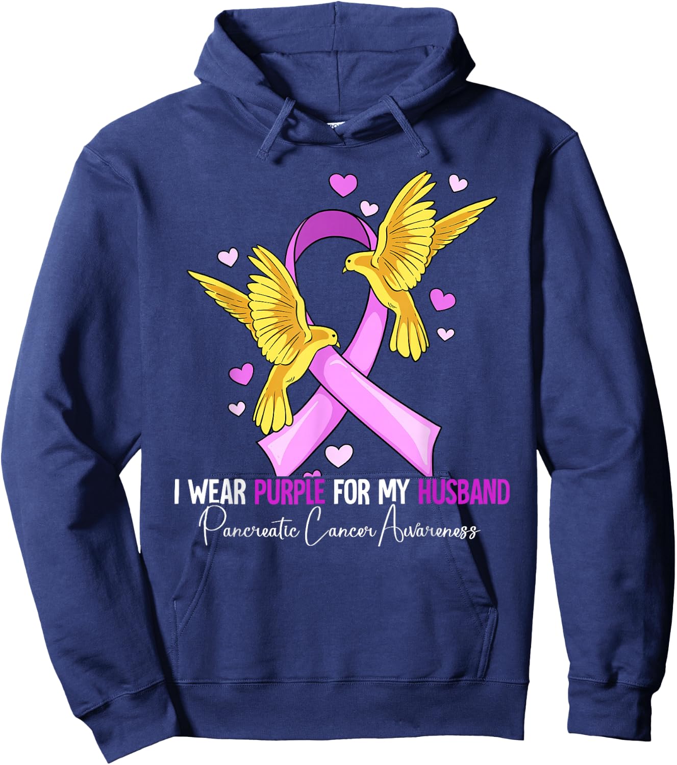 I Wear Purple For My Husband Pancreatic Cancer Awareness Hoodie - Hoodie | Navy