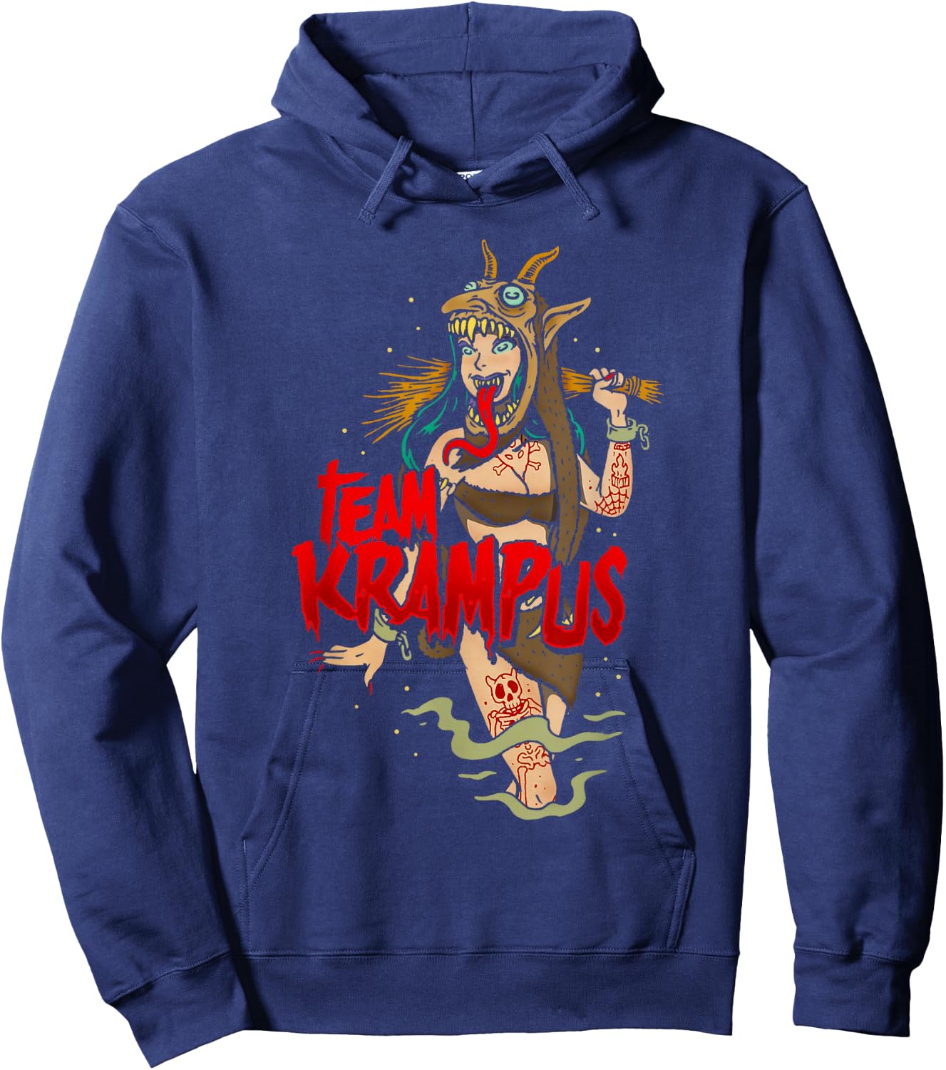 Team Krampus Pinup Goth Emo Girl Christmas Hoodie - Hoodie | Navy