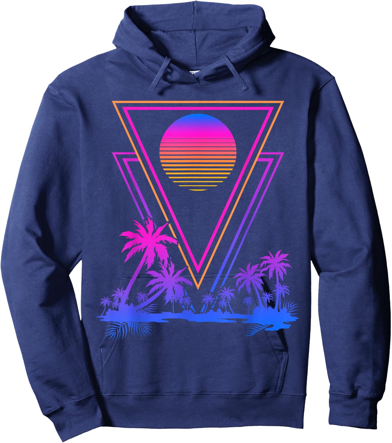 Retro Synthwave Aesthetic 1980s Palm Trees 90s Vaporwave Hoodie - Hoodie | Navy