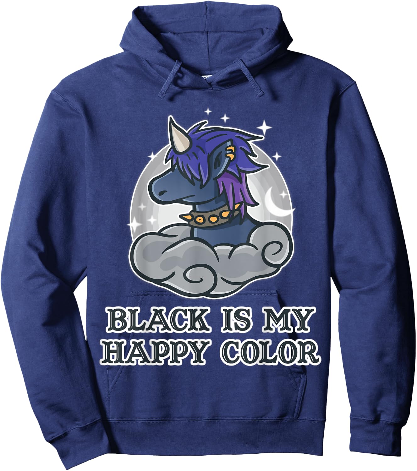 Black Is My Happy Colour Kawaii Pastel Goth Unicorn Nerd Hoodie - Hoodie | Navy