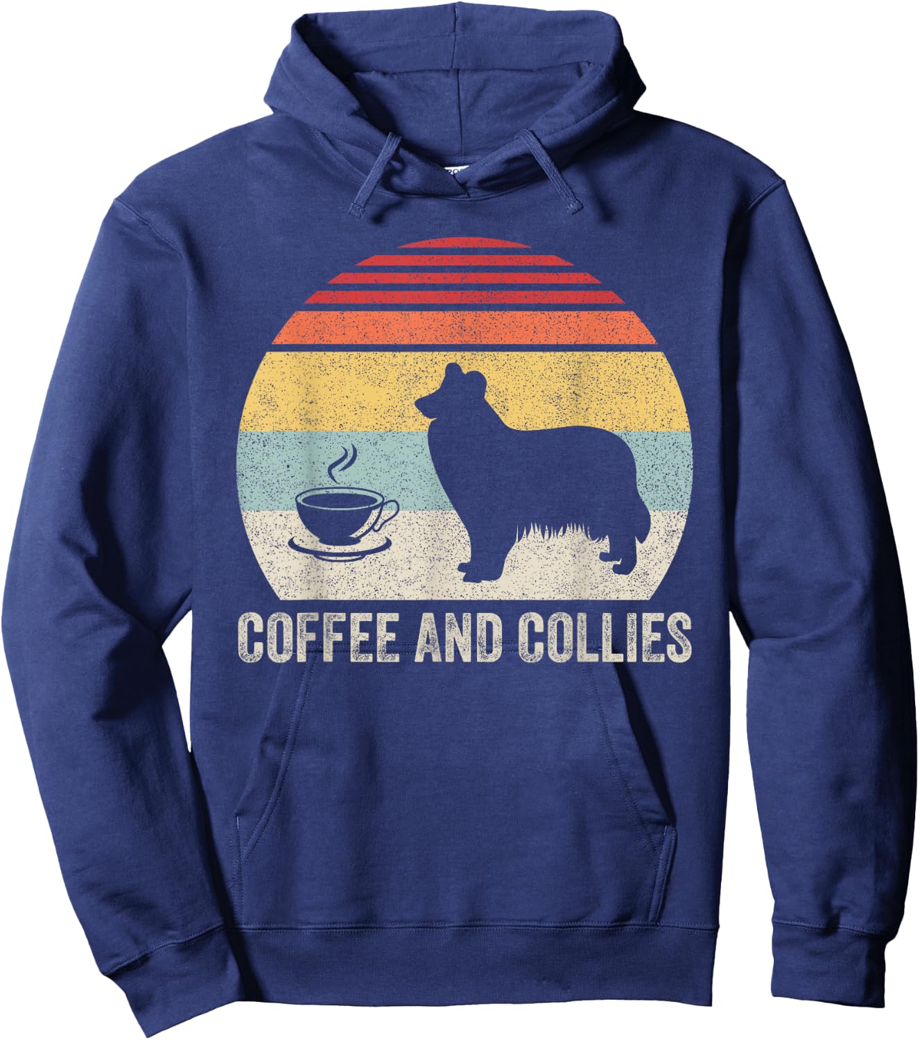 Vintage Retro Coffee And Collies Rough Collie Border Collie Hoodie - Hoodie | Navy