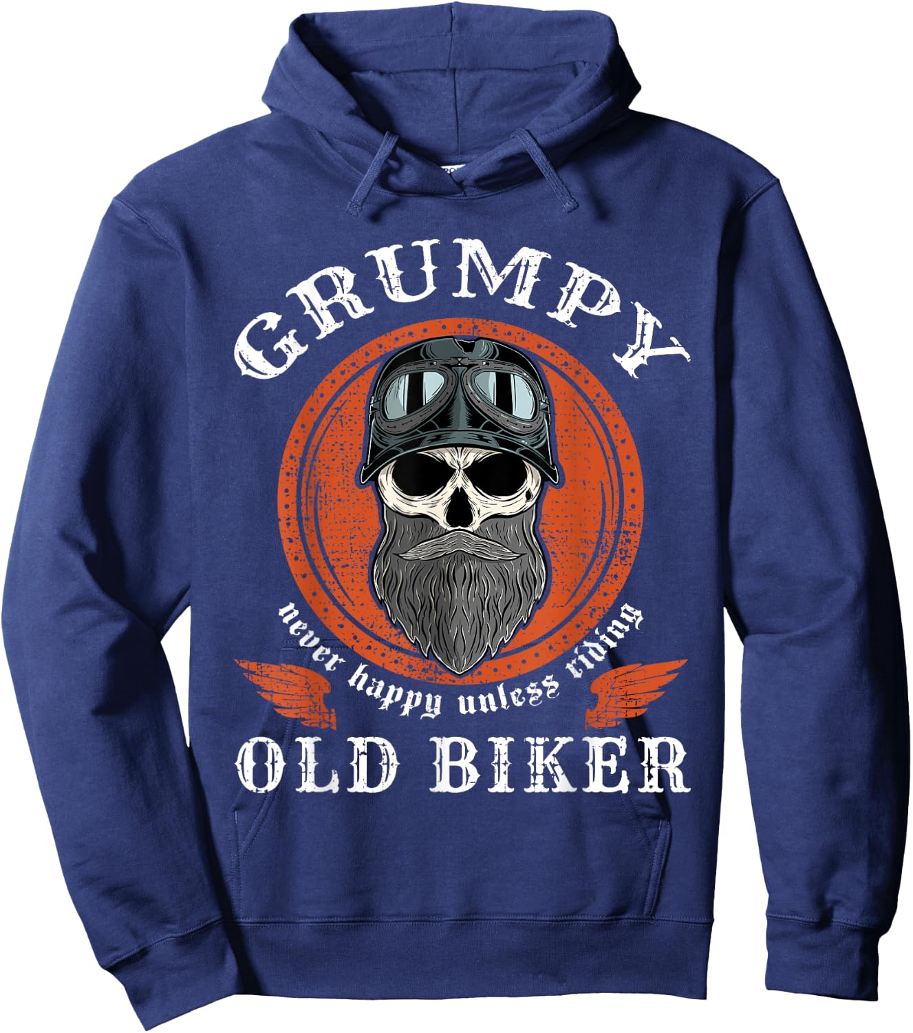 Vintage Grumpy Old Biker Skull With Beard Helmet Motorcycle Hoodie - Hoodie | Navy
